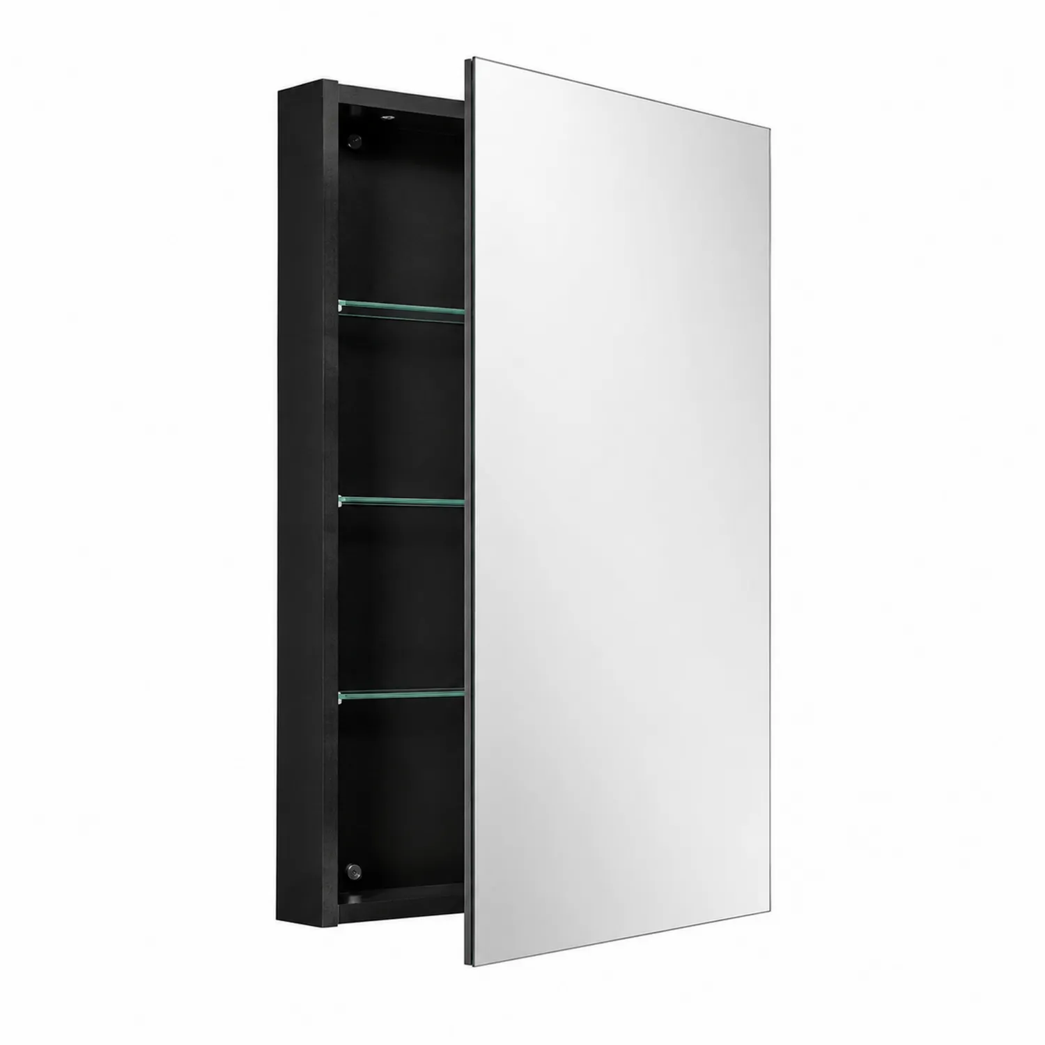 Armoire à miroir noire avec étagères en verre trempé 60x80x15 cm-norqironix