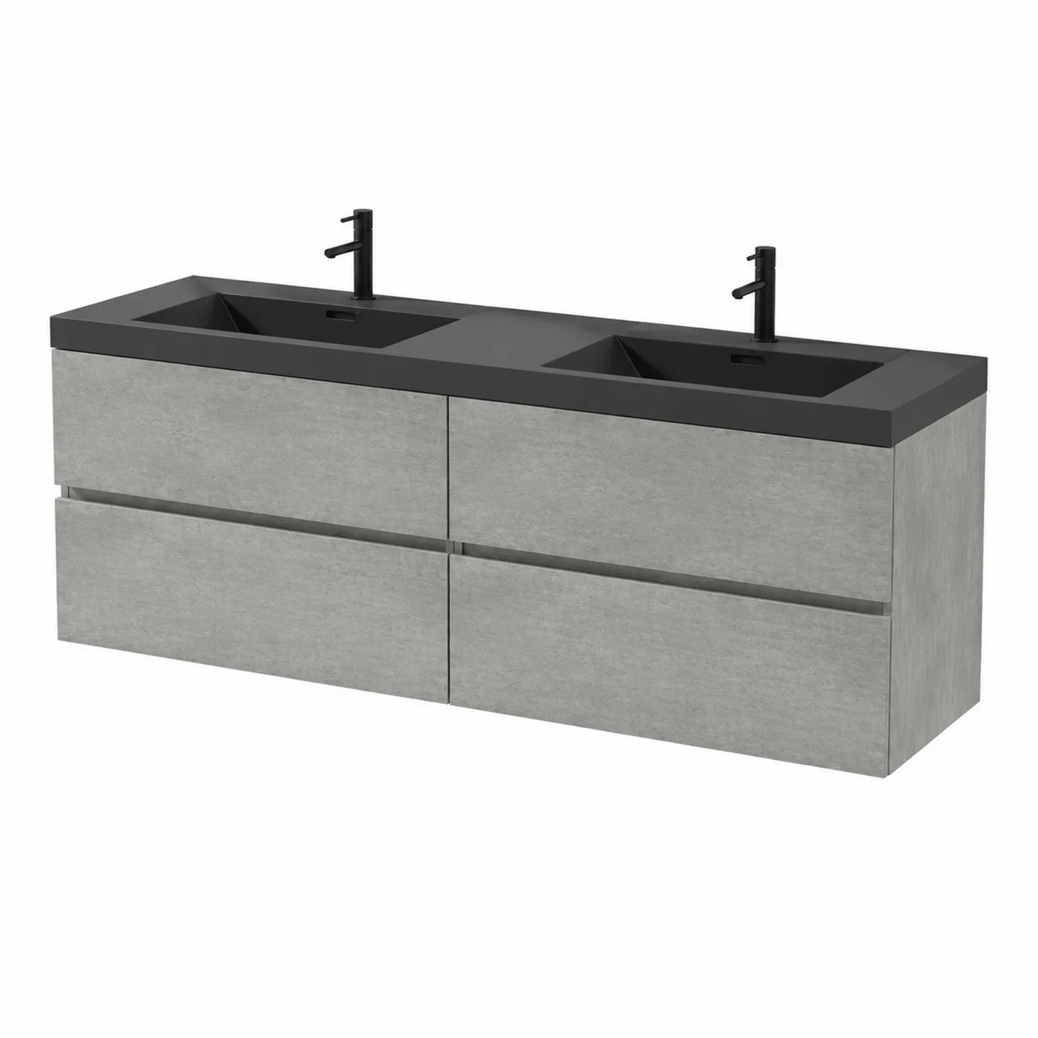 Meuble lavabo double suspendu en bois mélaminé gris avec vasque en résine noire 120 cm-norqironix