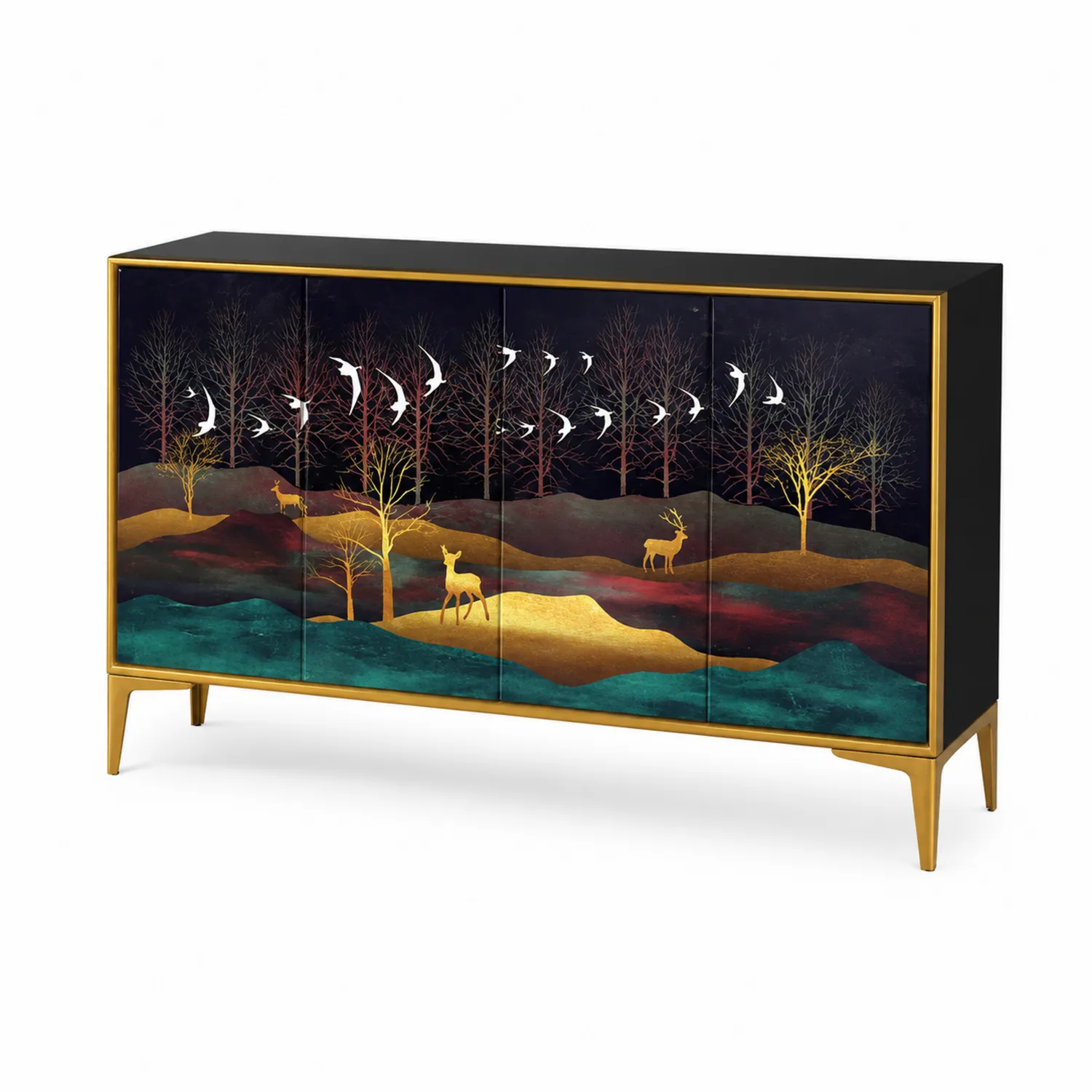 Buffet en bois avec motif de cerfs-norqironix