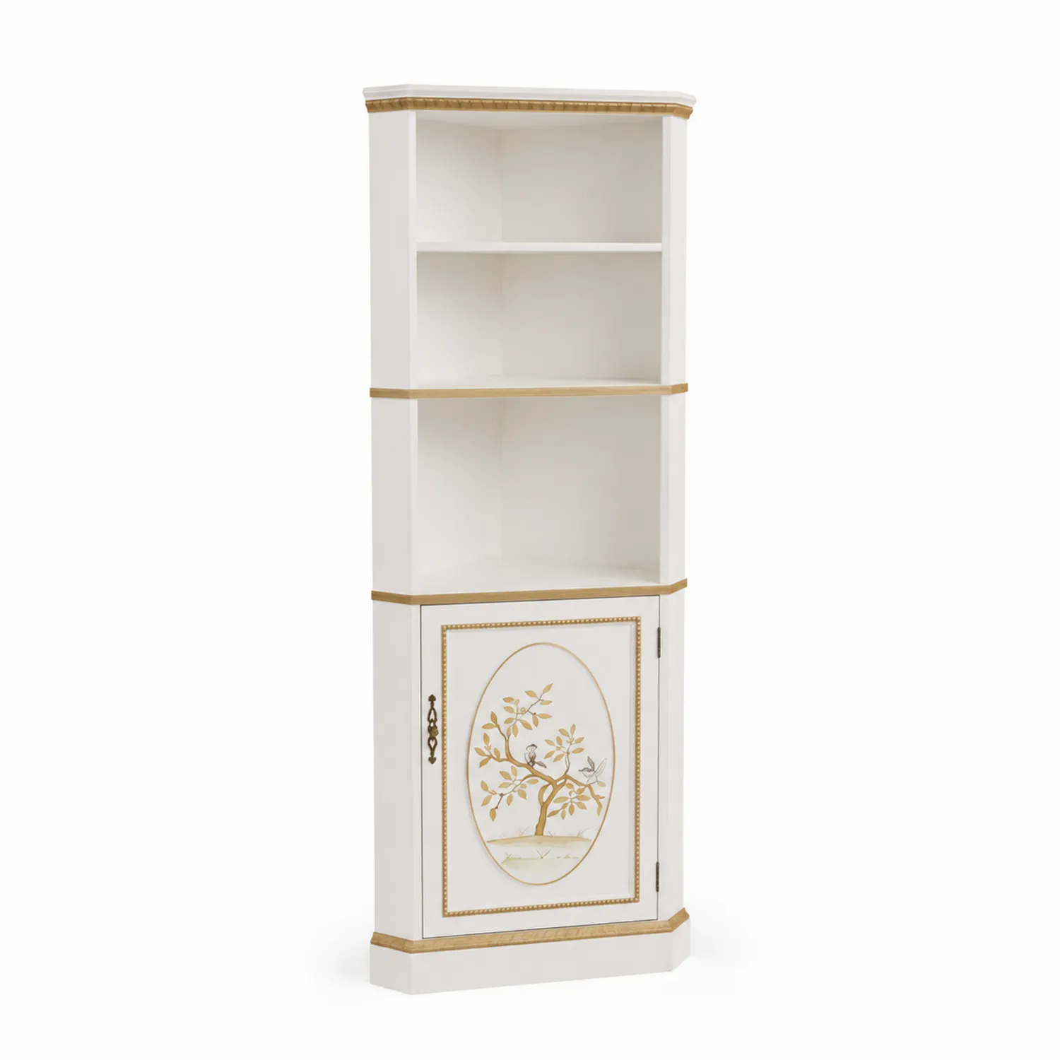 Armoire d'angle en bois avec motifs dorés-norqironix