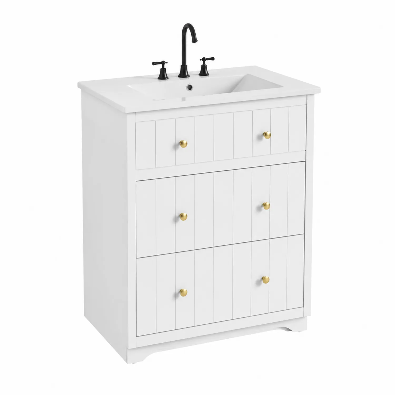 Meuble lavabo de salle de bain en bois MDF blanc avec lavabo en céramique-norqironix