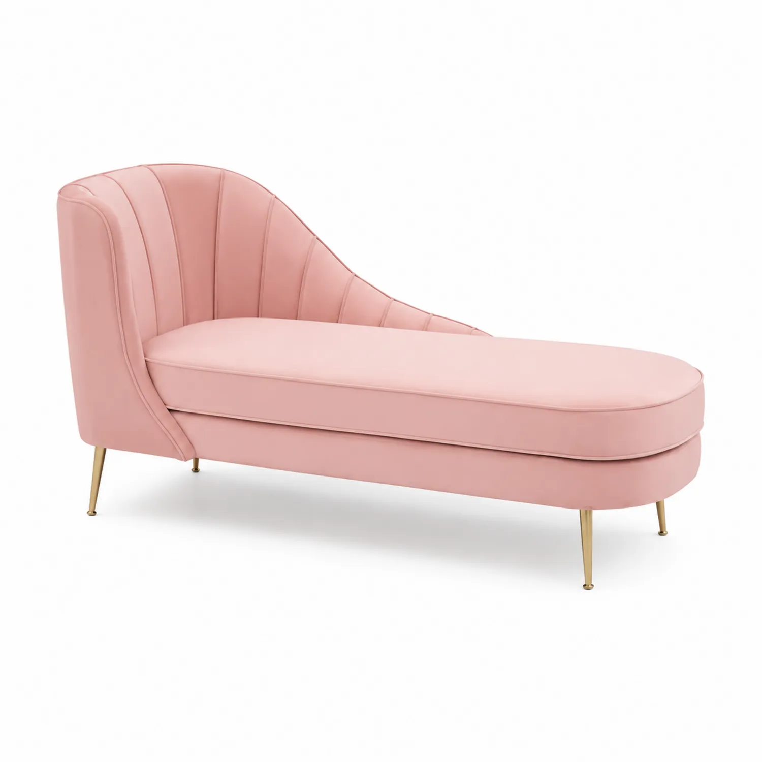 Chaise longue en velours rose avec pieds en métal doré-norqironix