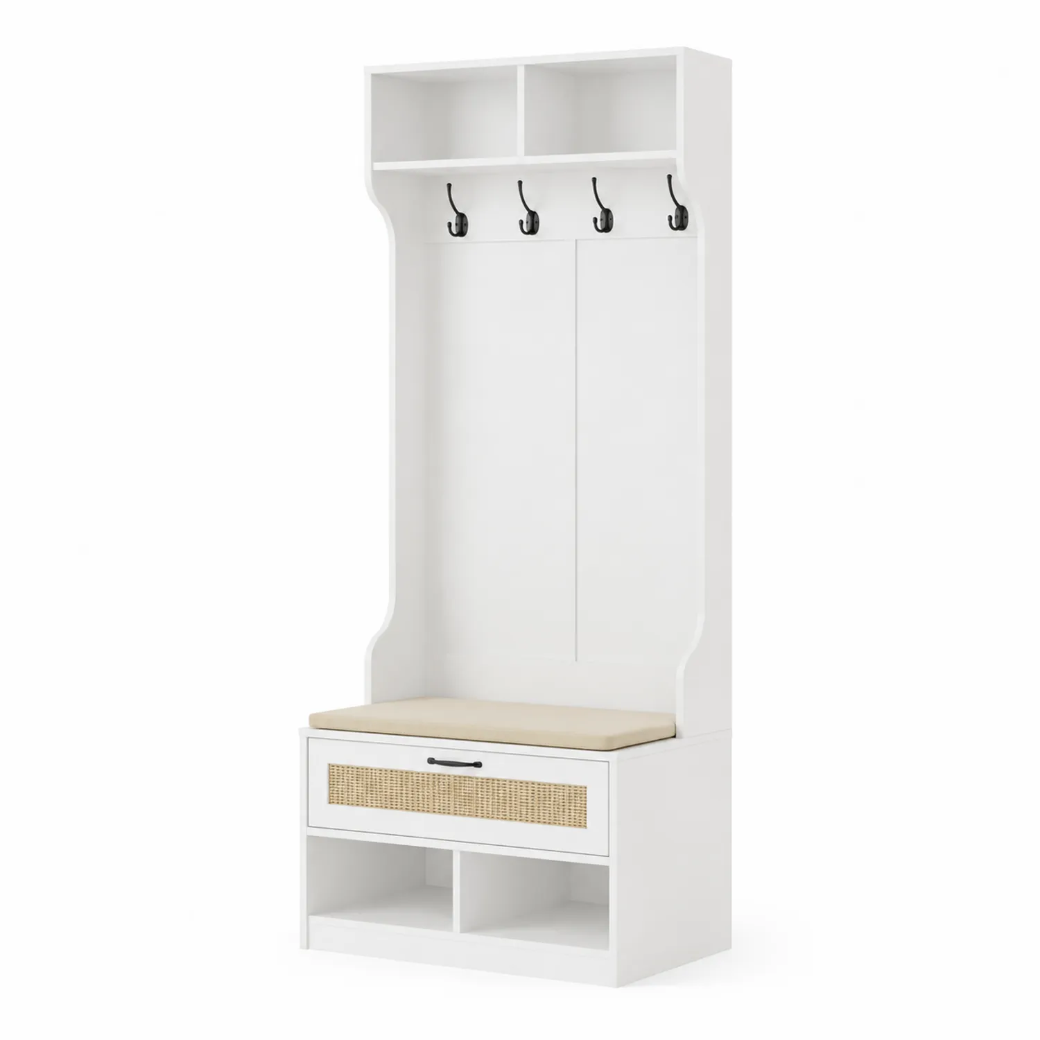 Portemanteau en bois avec banc en tissu 200x100x40 cm-norqironix