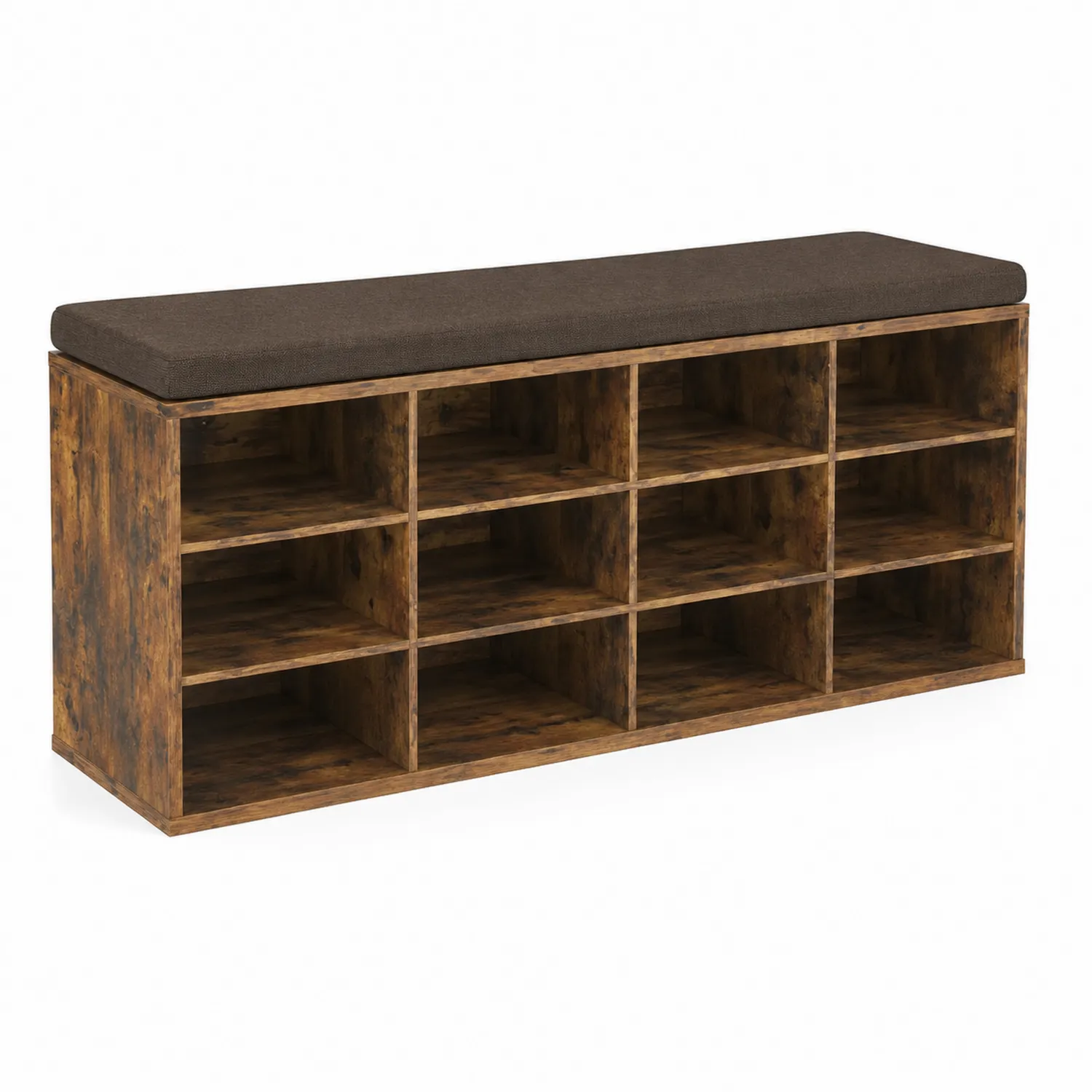Banc de rangement en bois avec coussin brun-norqironix