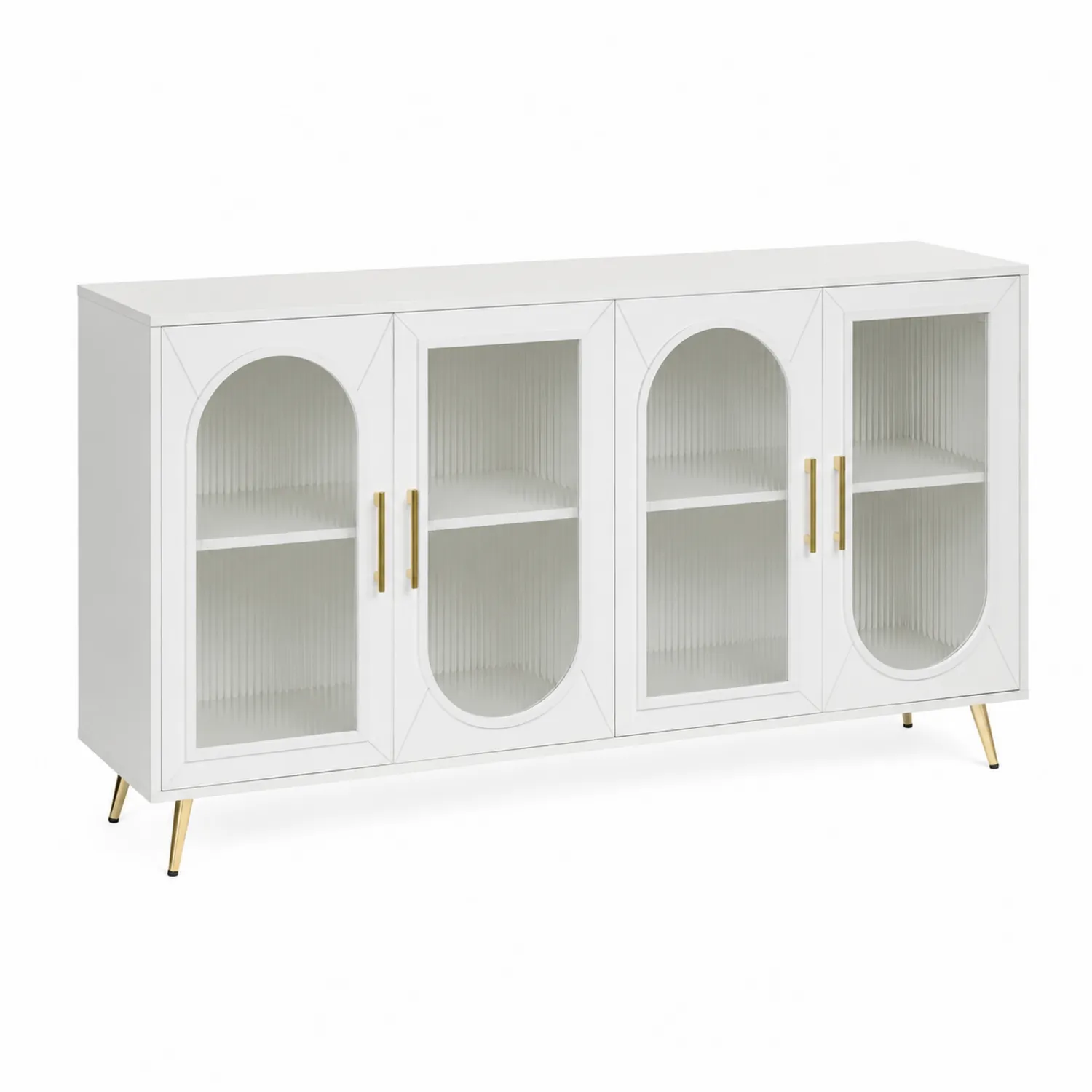 Buffet en bois blanc avec portes en verre trempé-norqironix