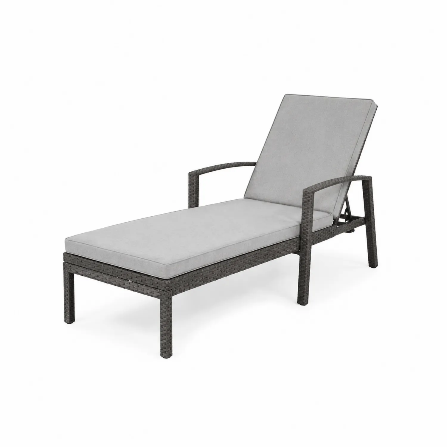 Chaise longue réglable en rotin synthétique avec coussin gris-norqironix