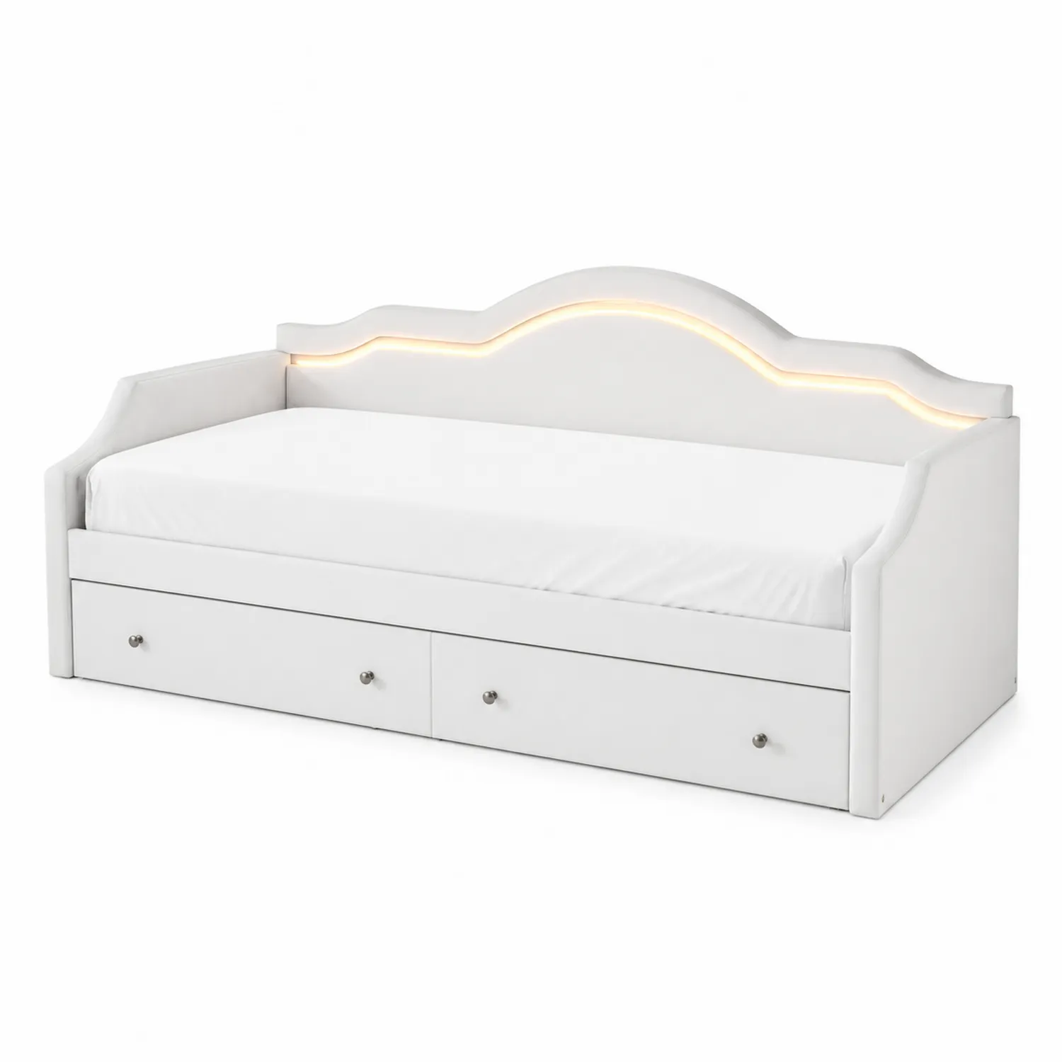 Lit de jour blanc en bois avec LED et tiroirs 200x90 cm-norqironix