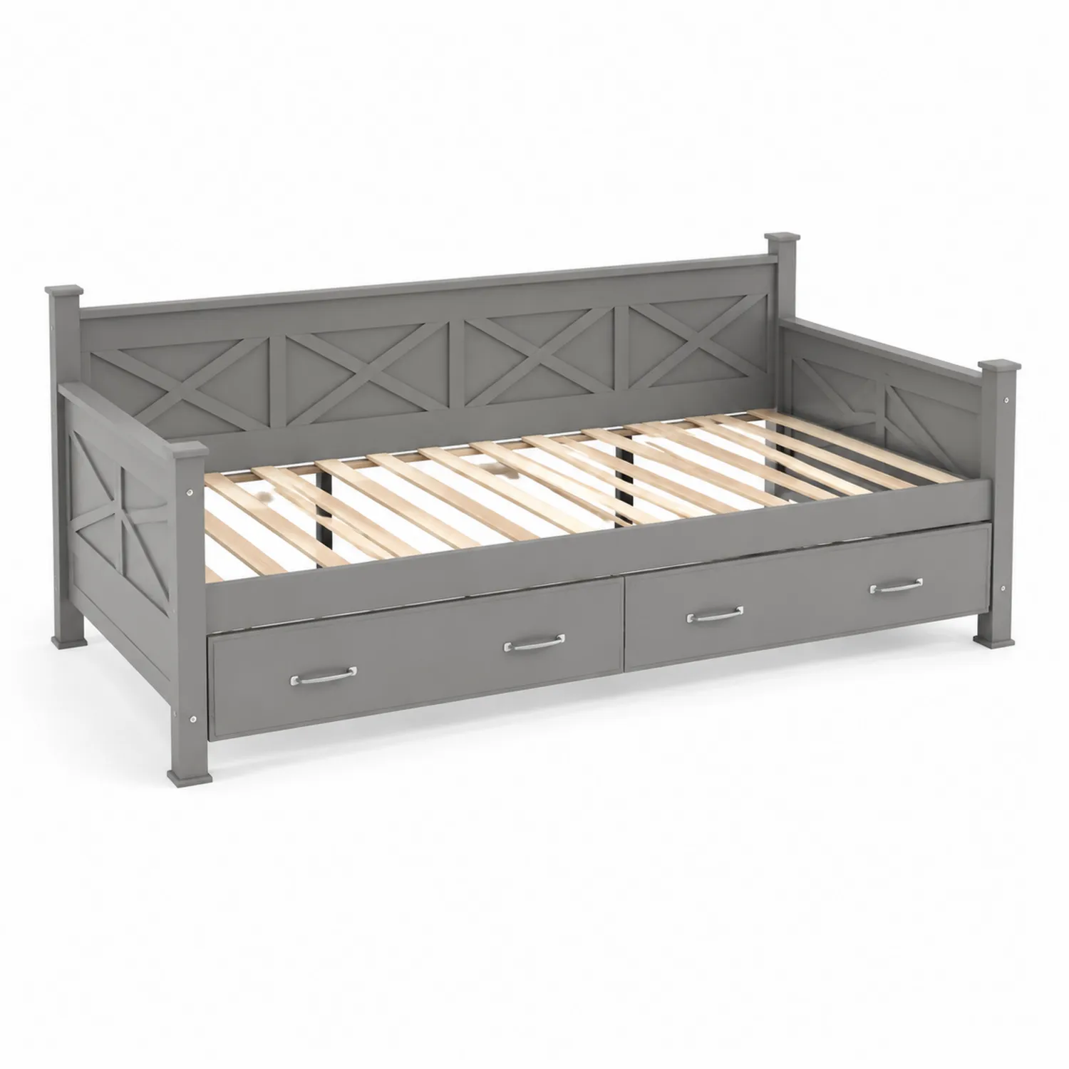 Lit de jour simple en bois avec tiroirs 200x90 cm gris-norqironix