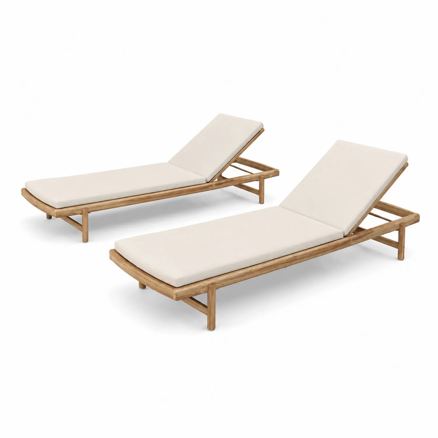 Lot de 2 chaises longues en bois avec coussins en polyester réglables-norqironix