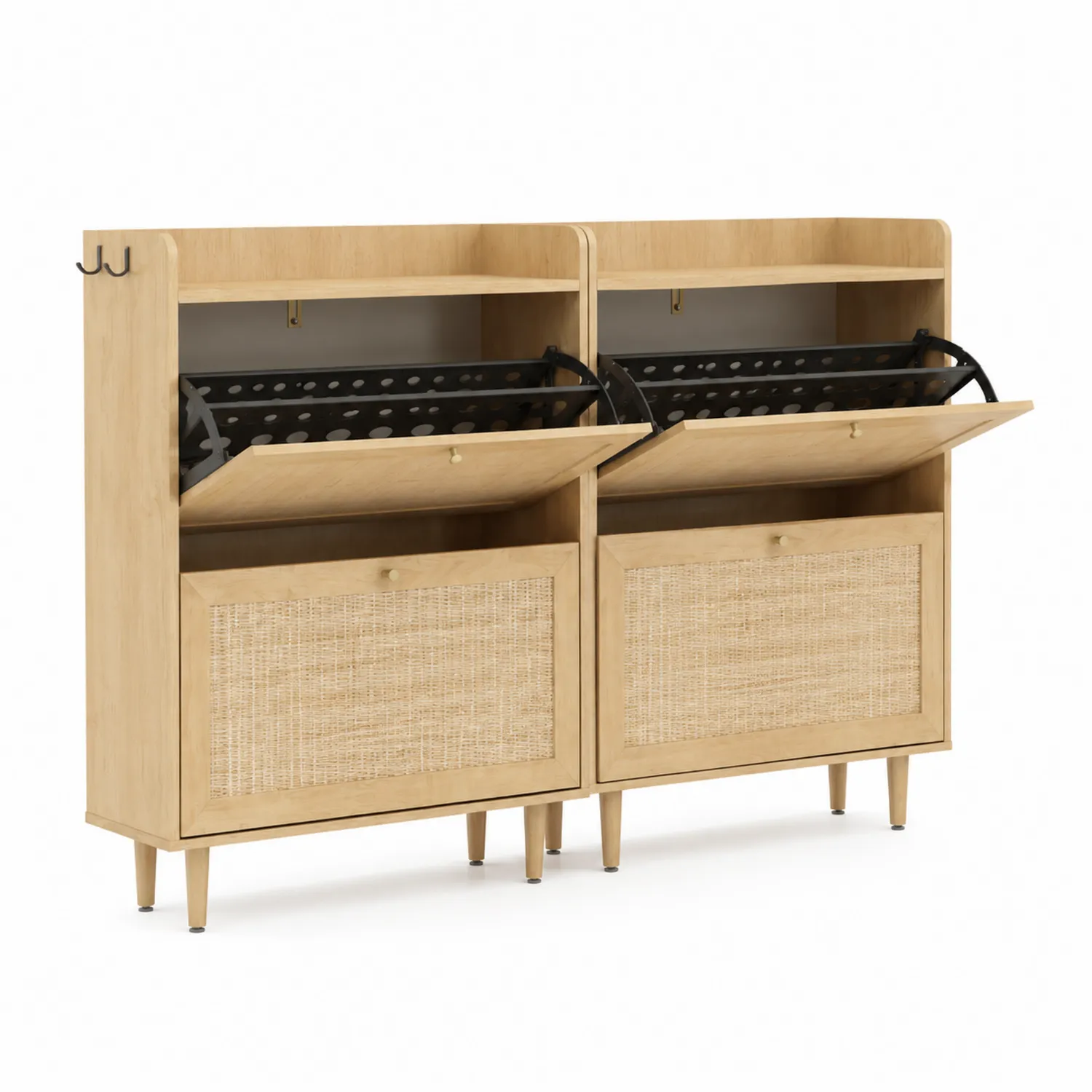 Meuble à chaussures en bois de frêne et rotin-norqironix