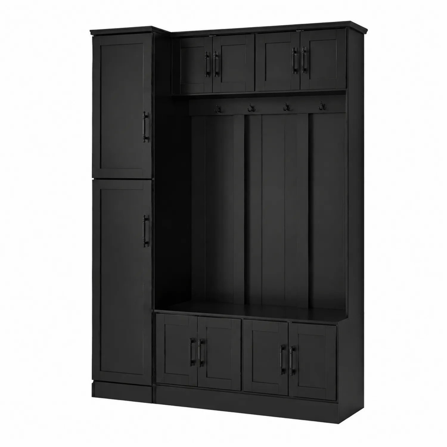 Ensemble vestiaire en bois noir avec placards et crochets 200x150x40 cm-norqironix