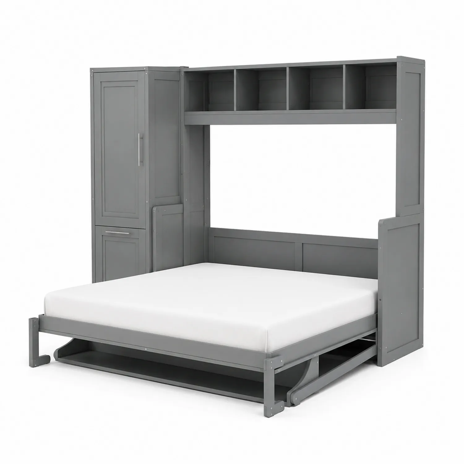 Lit escamotable en bois gris avec étagères et armoire-norqironix
