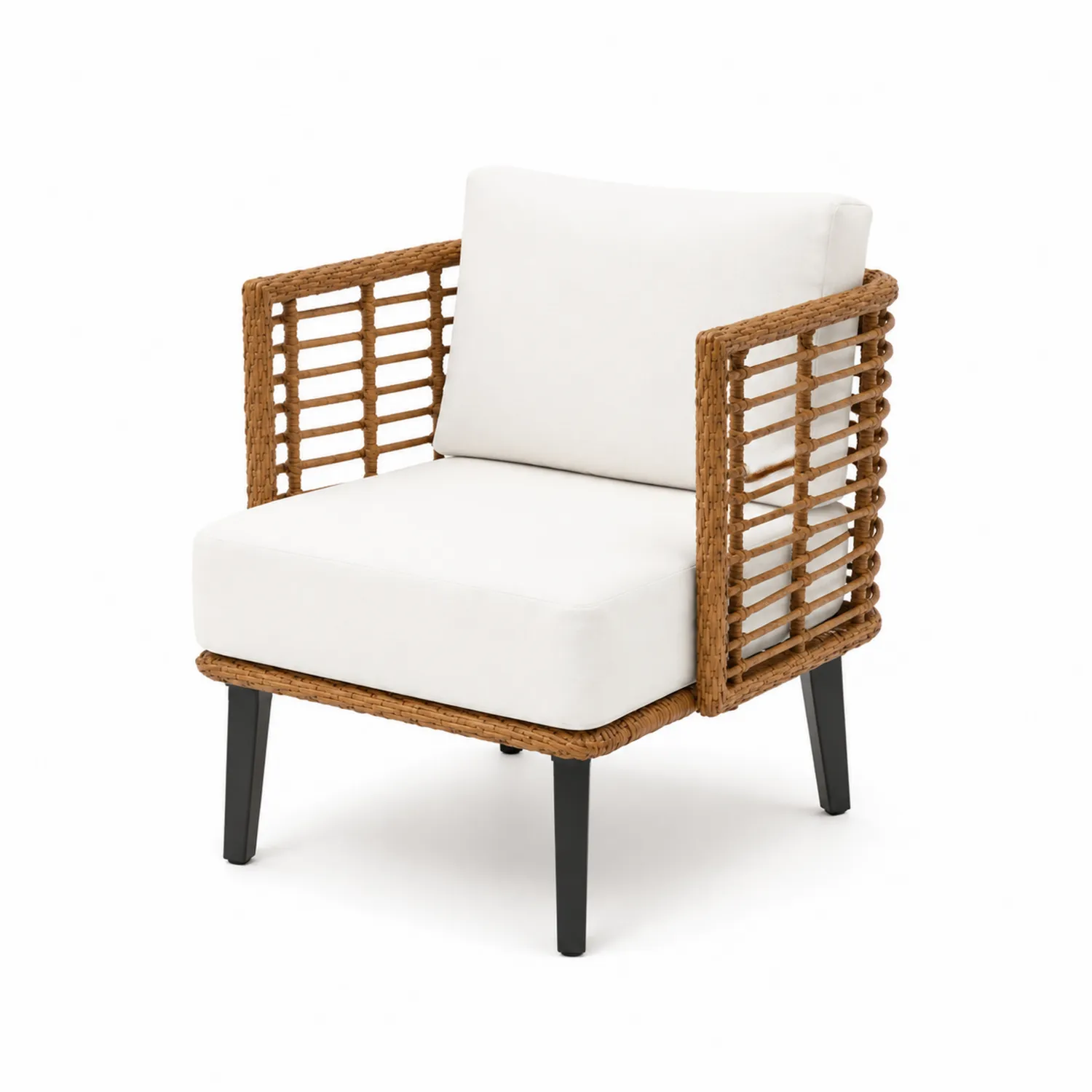 Fauteuil en rotin avec coussins en polyester blanc-norqironix