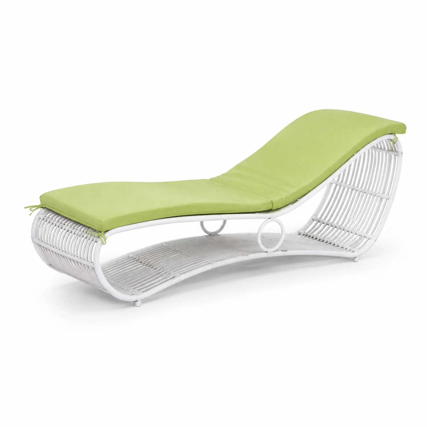 Chaise longue en rotin avec coussin en polyester vert-norqironix
