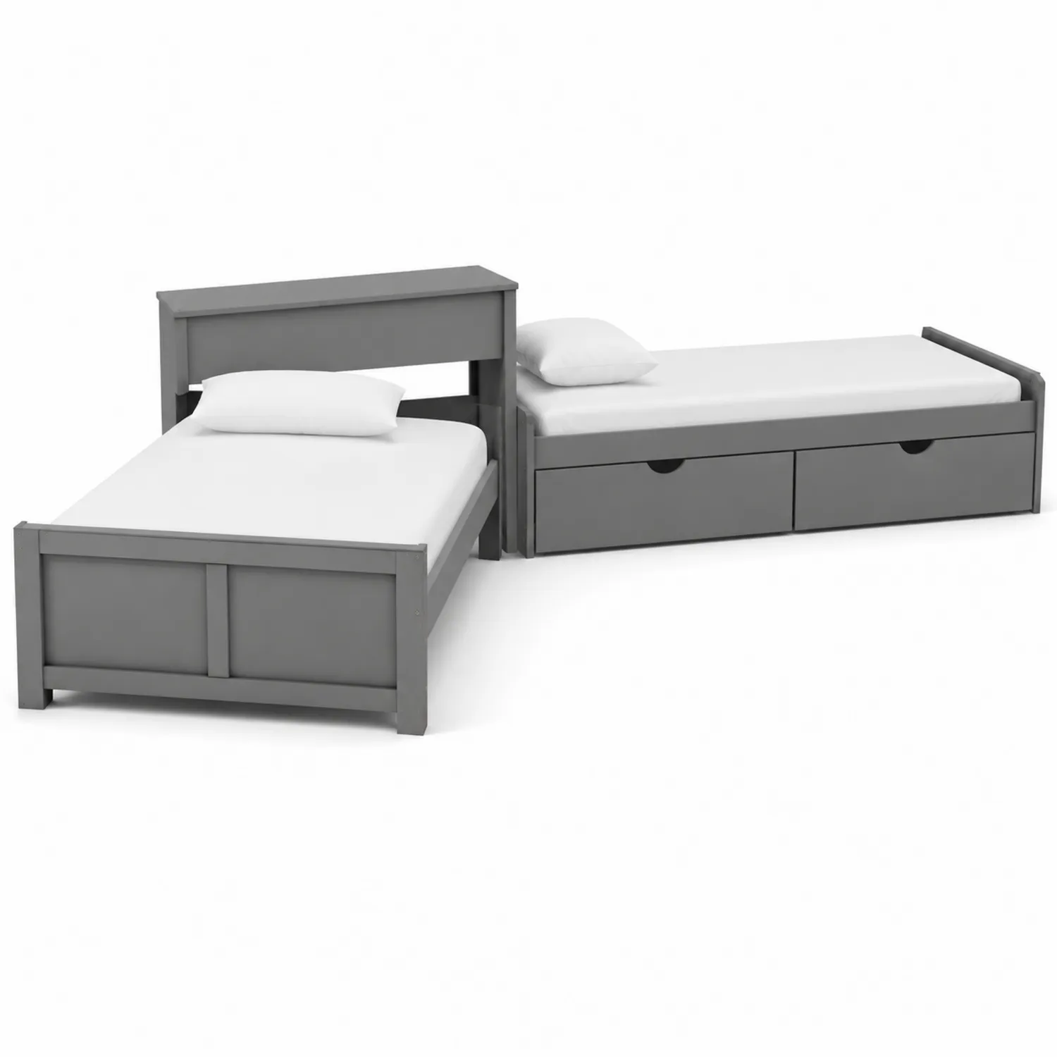 Lits en bois avec rangement et deux tiroirs gris-norqironix