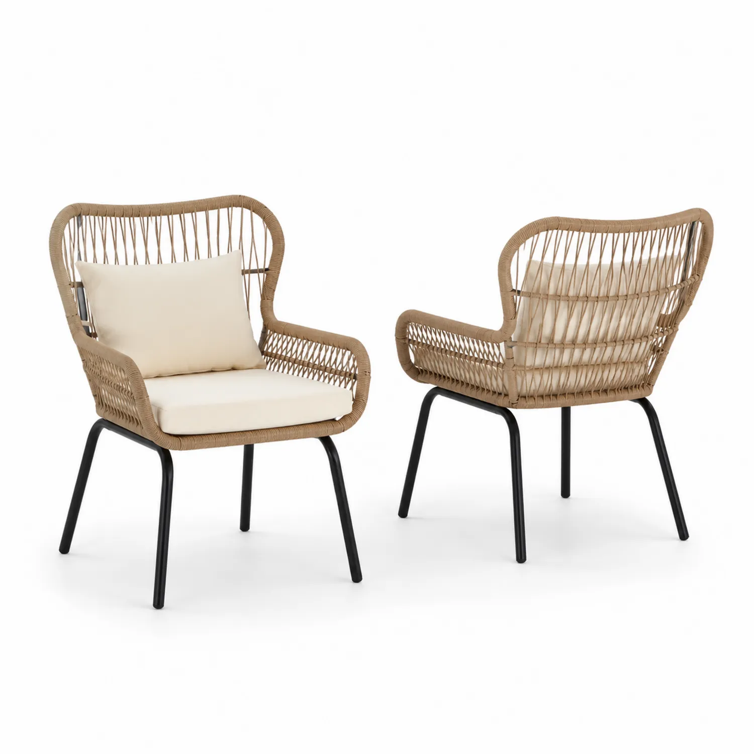 Chaises de jardin en polyrotin avec pieds en métal et coussins beiges-norqironix