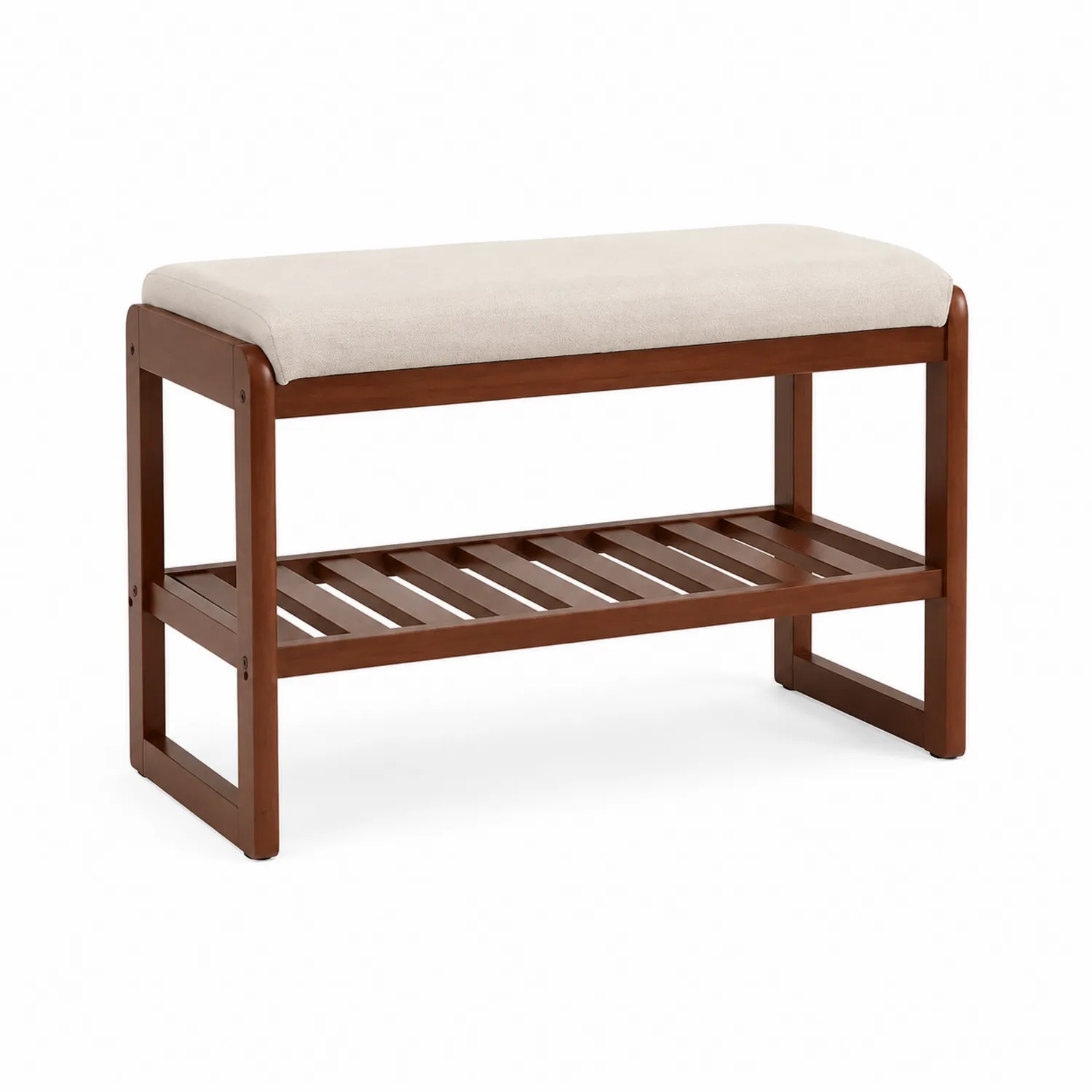 Banc en bois avec siège en tissu beige et rangement-norqironix