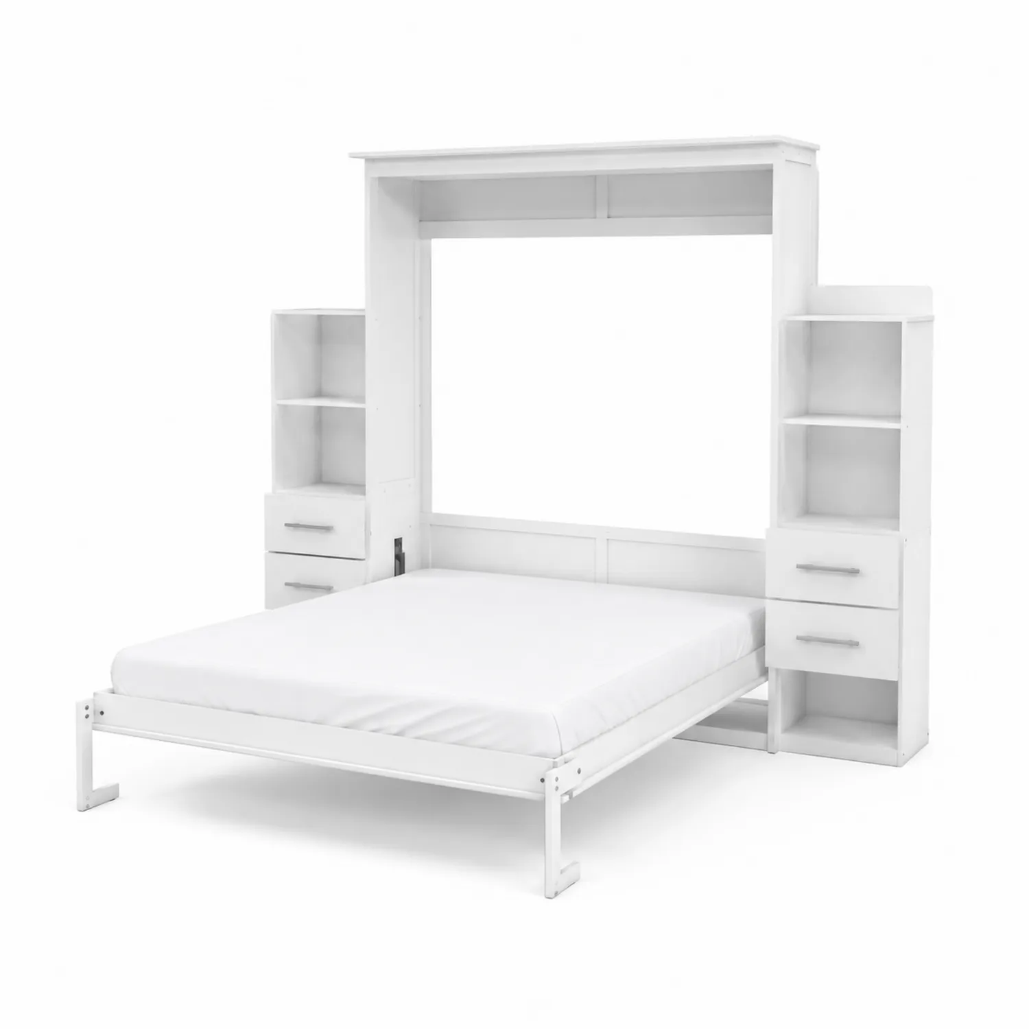 Lit escamotable en panneaux de particules avec étagères et tiroirs 200x140 cm Blanc-norqironix