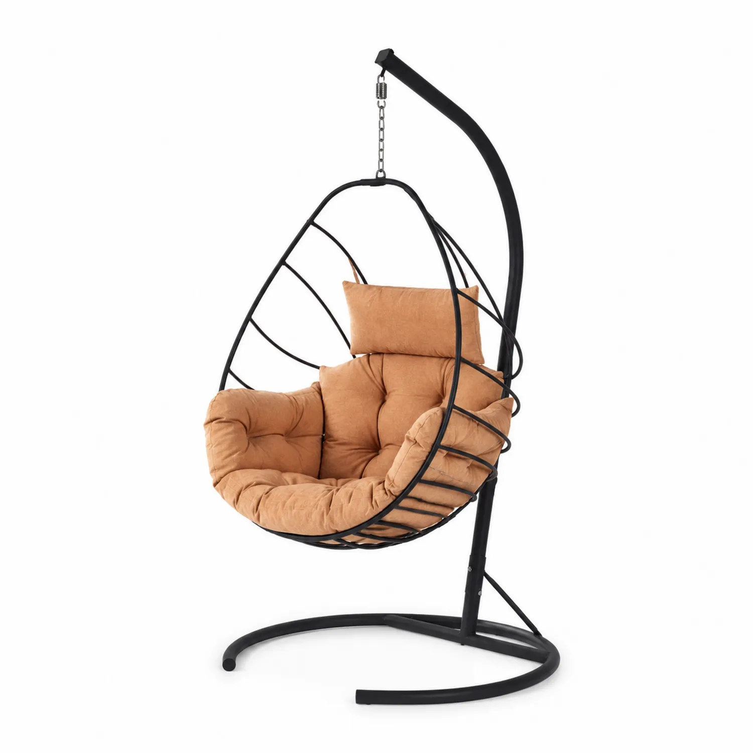 Chaise Suspendue Ovale en Acier avec Coussin Marron-norqironix