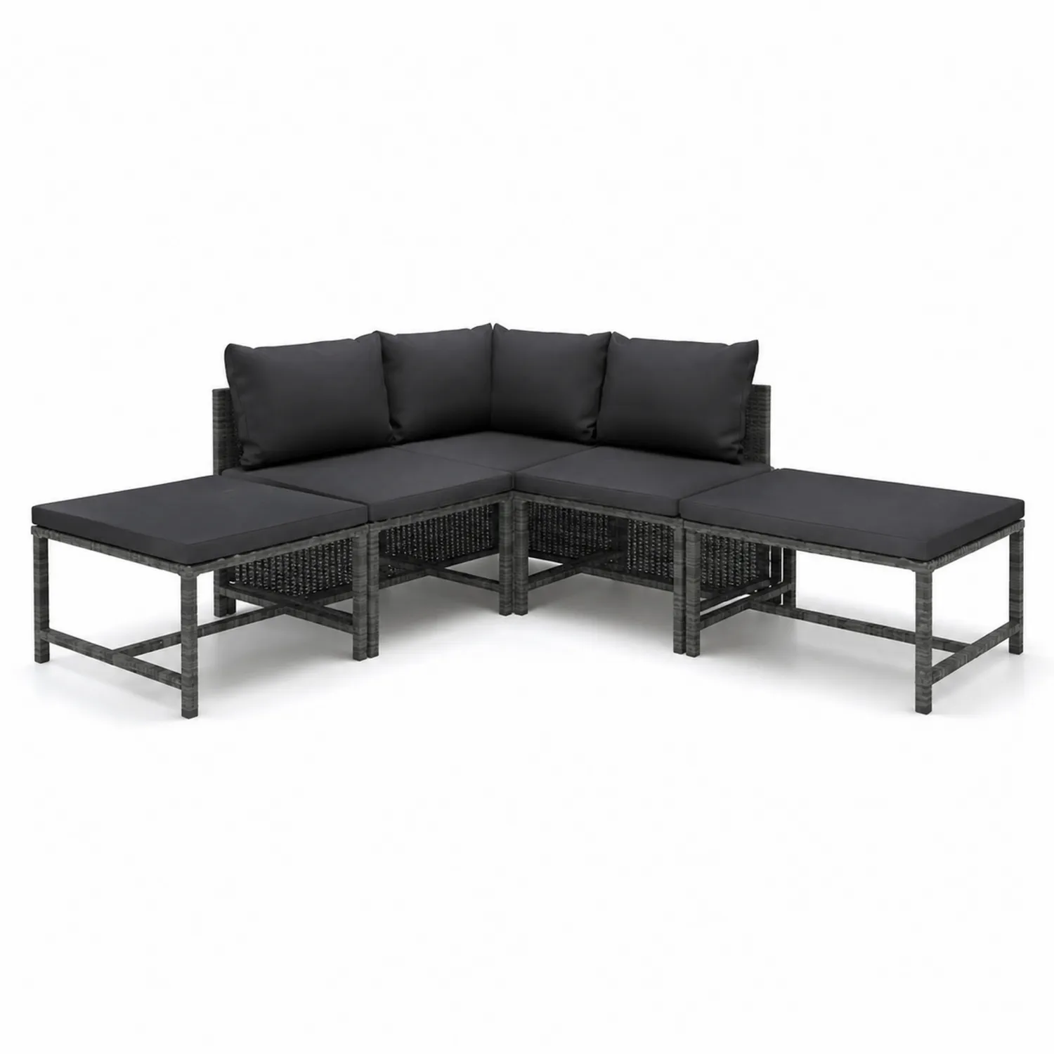 Canapé d'angle modulaire en rotin synthétique avec coussins noirs-norqironix