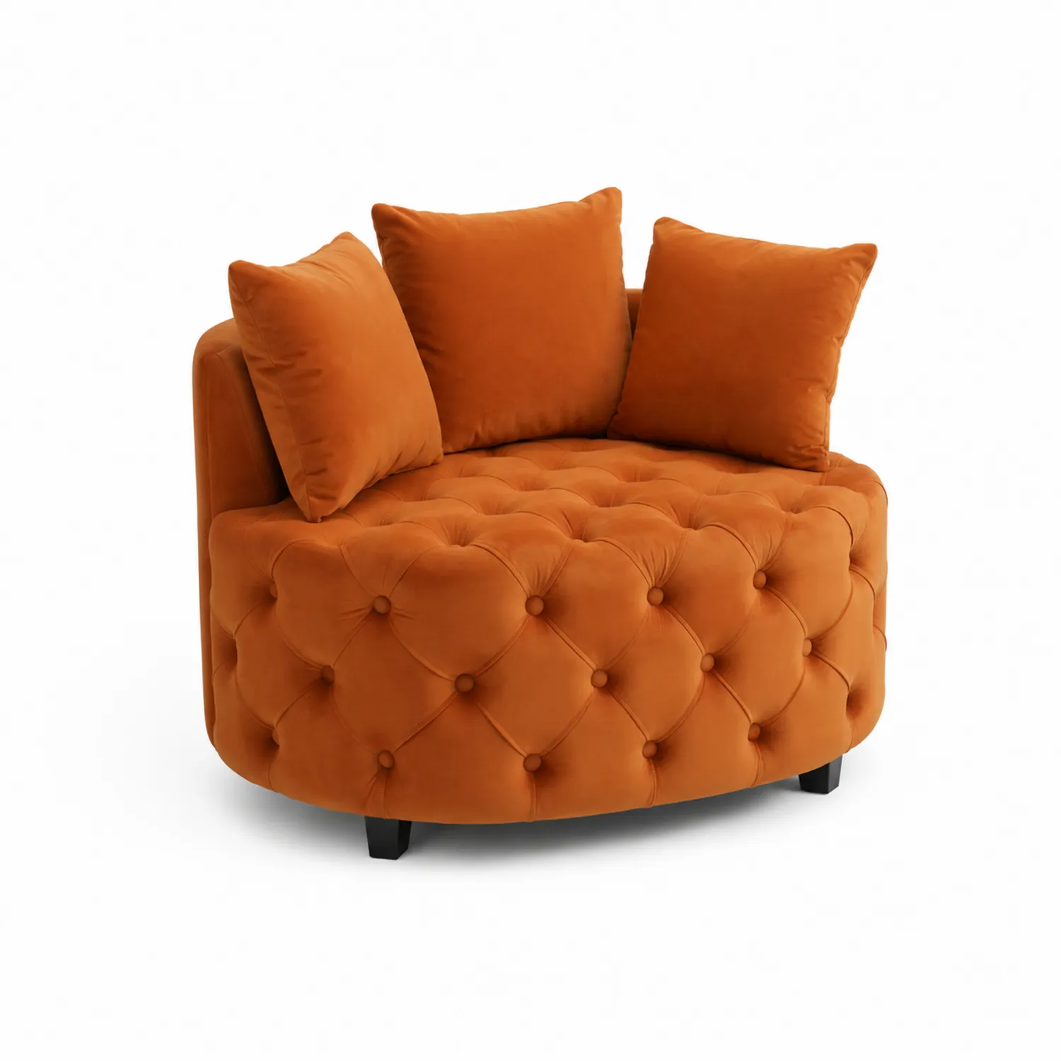 Canapé rond en velours orange avec coussins-norqironix