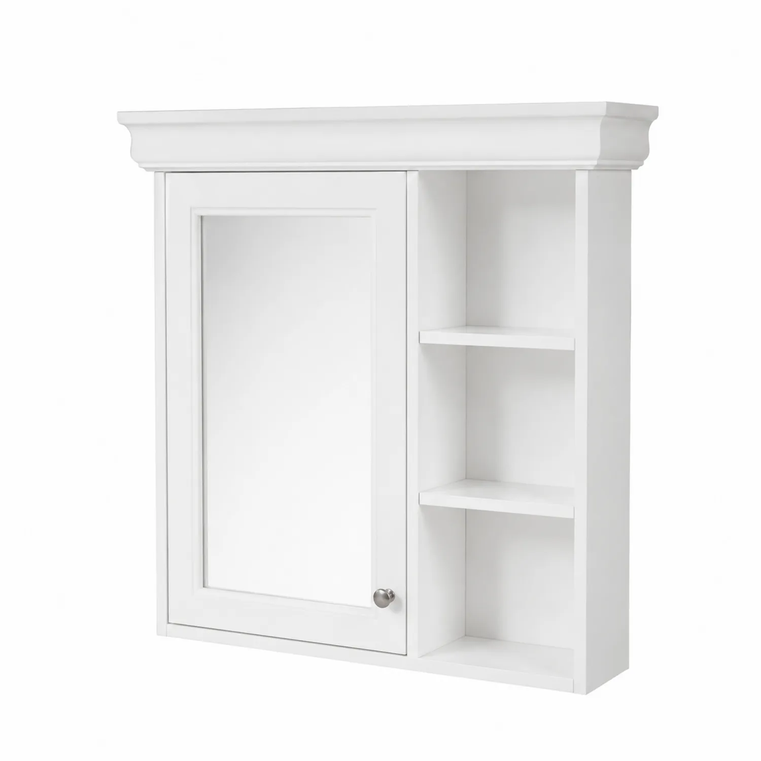 Armoire de salle de bain avec miroir en bois blanc et étagères ouvertes-norqironix