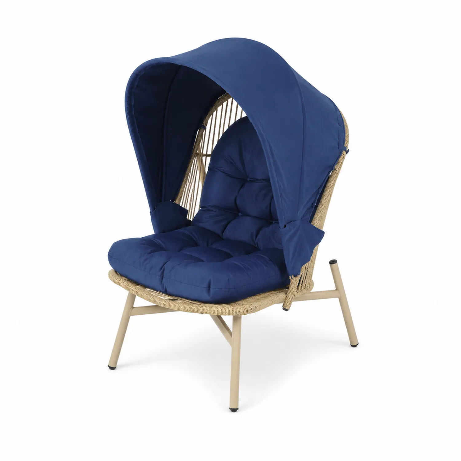 Fauteuil en rotin avec coussin en polyester et aluminium Bleu-norqironix