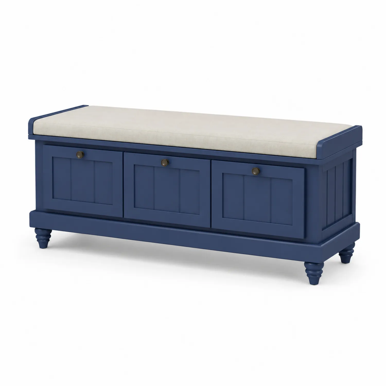 Banc en bois bleu avec coussin beige-norqironix