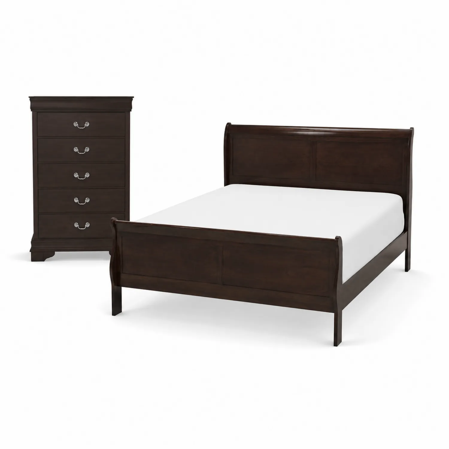 Ensemble de chambre en bois avec lit double et commode à 5 tiroirs-norqironix
