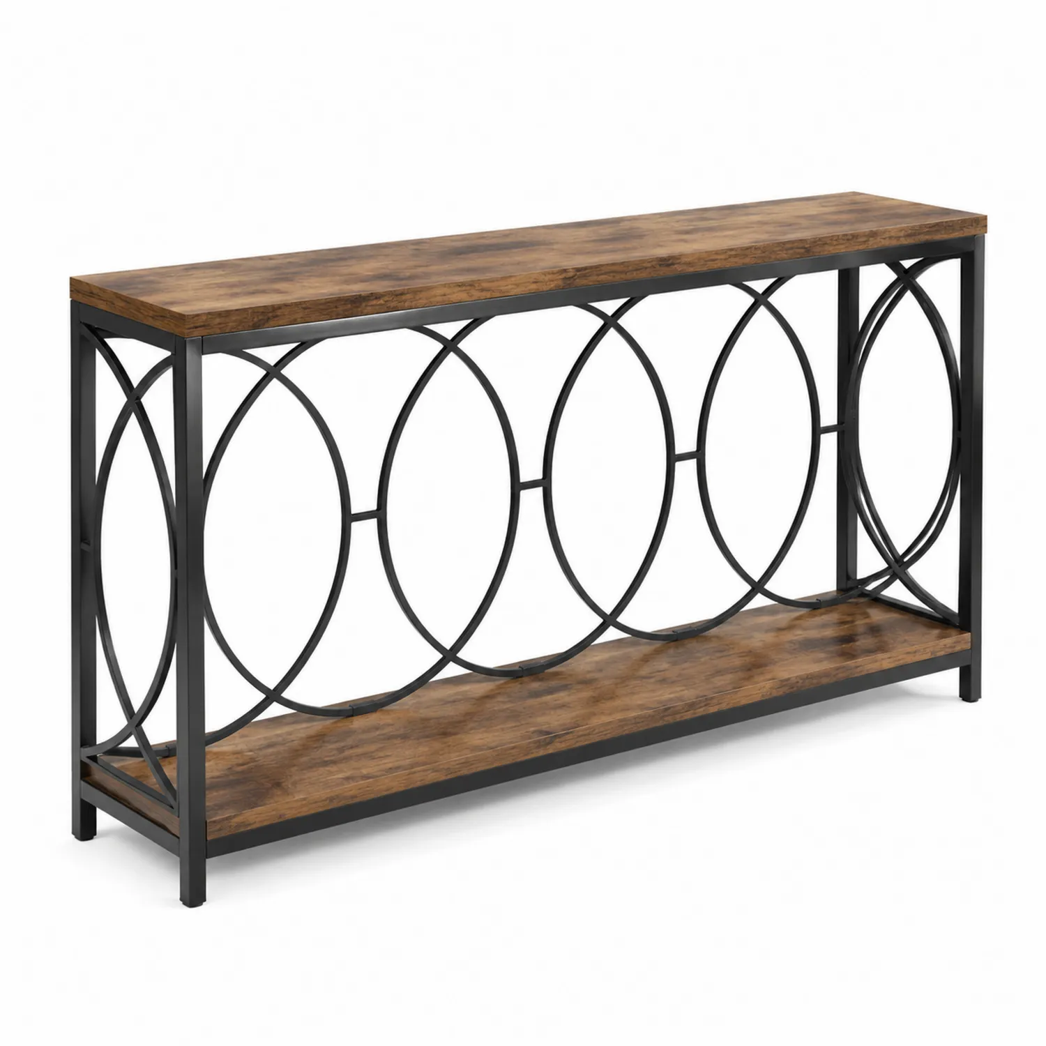 Console en bois et métal avec motif circulaire-norqironix