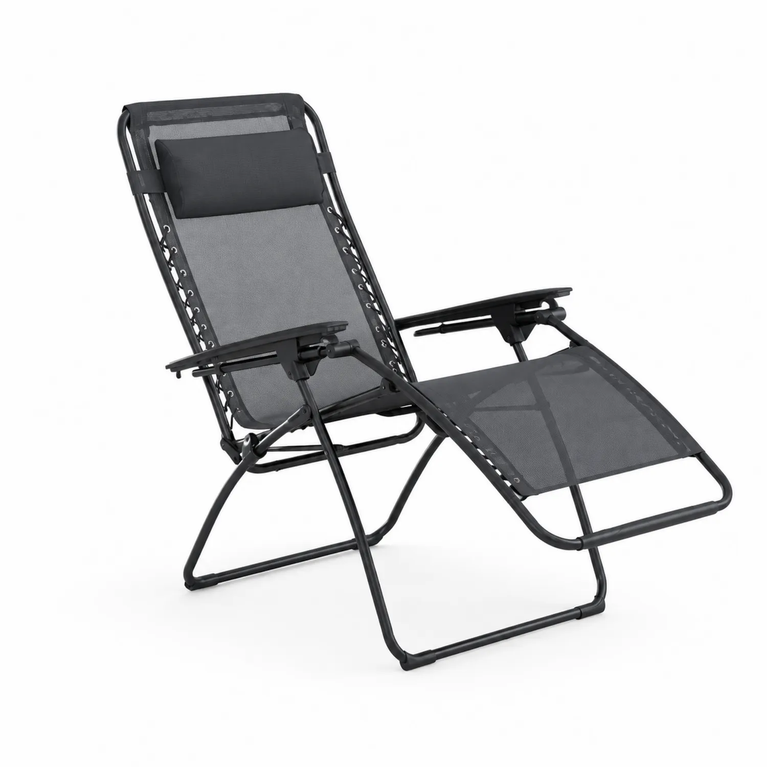 Chaise Longue Pliante Réglable en Acier et Tissu Noir-norqironix