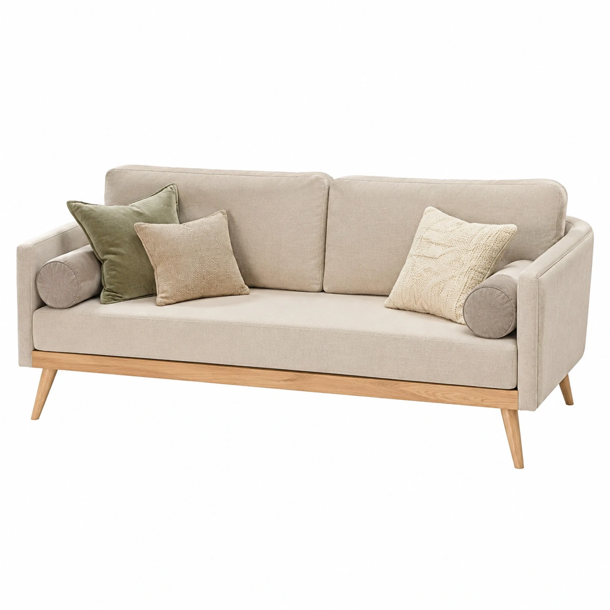 Sofa cama beige con base de madera natural-Lushnido