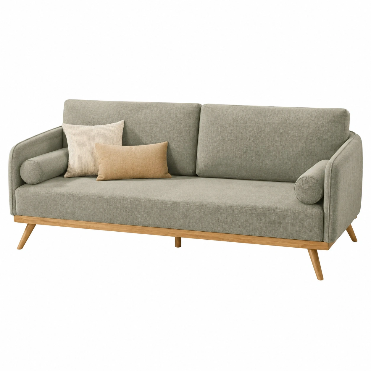Sofa cama verde salvia con base de madera clara-Lushnido