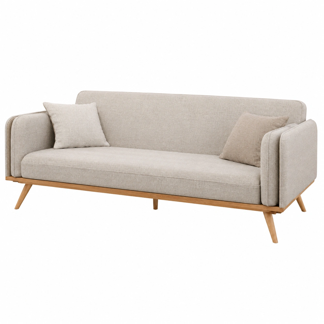Sofa cama beige arena con brazos acolchados-Lushnido