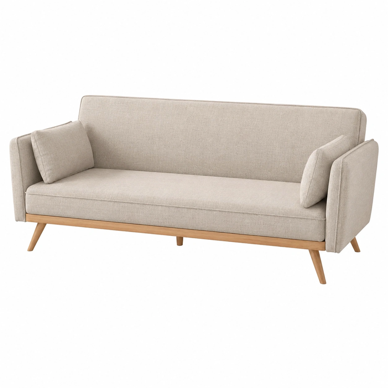 Sofa cama beige con base de madera-Lushnido