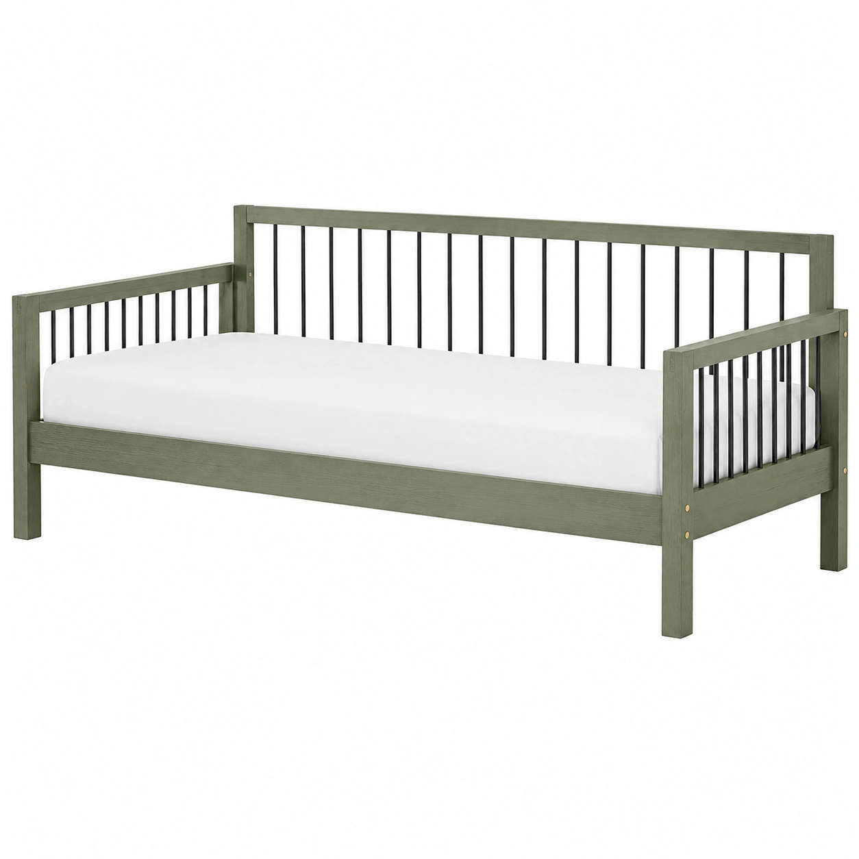 Cama individual de madera verde con barandillas metalicas para dormitorio juvenil y habitacion moderna-Lushnido