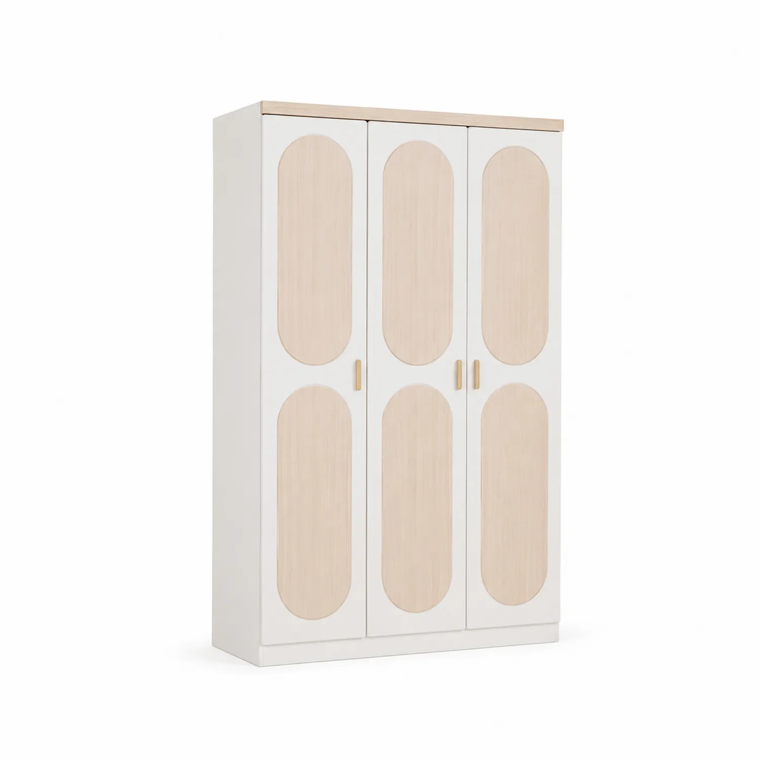 Armoire 3 Portes en Bois MDF Blanc et Chêne Clair 200x150x60cm-Vexlitorin