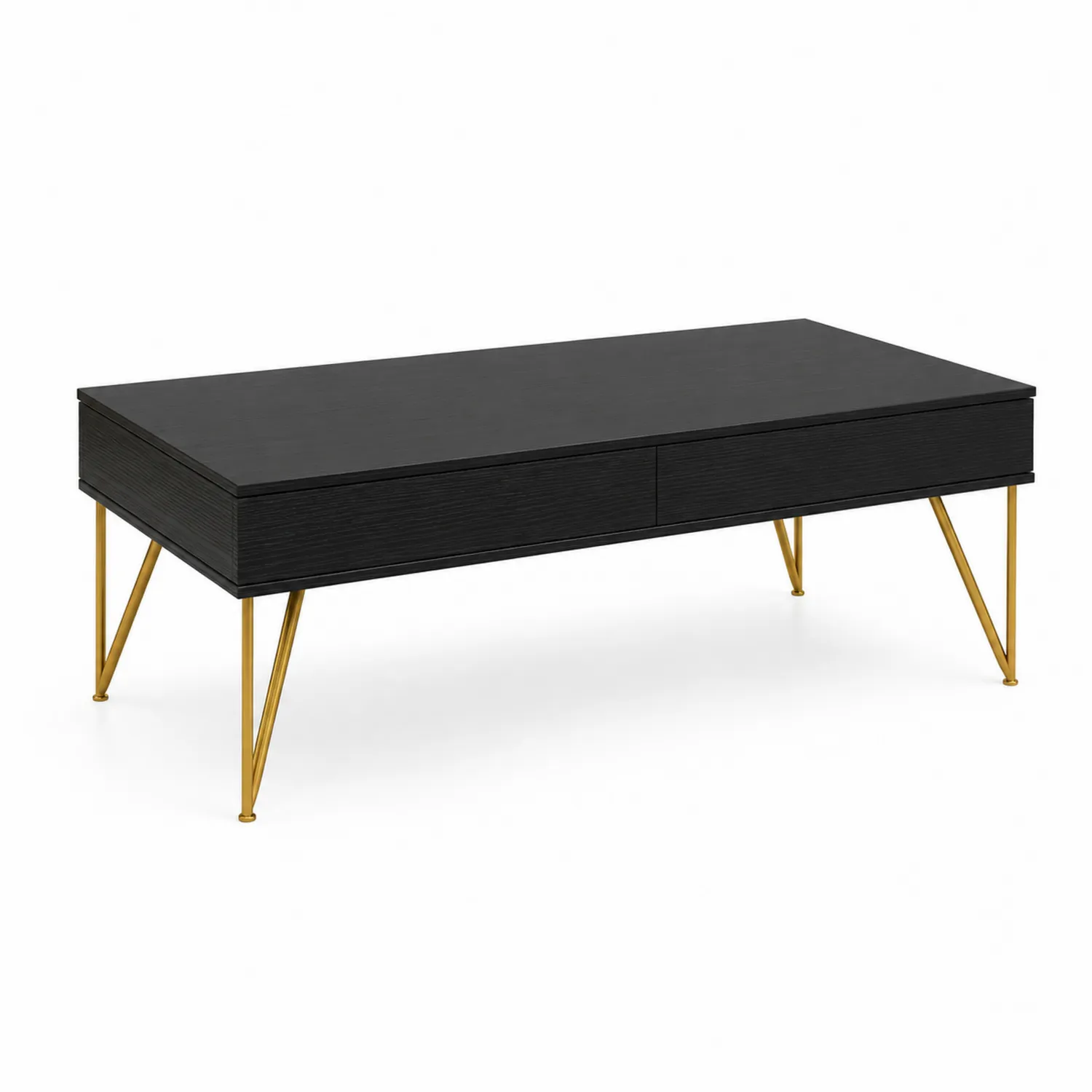 Table basse rectangulaire en bois et métal noir et doré 120x60x45 cm-Vexlitorin
