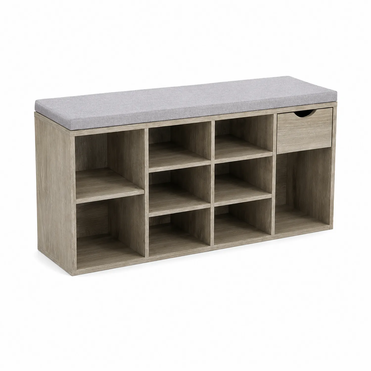Banc de rangement en bois avec coussin gris et tiroir-Vexlitorin