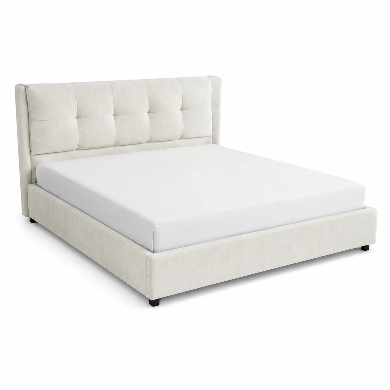 Lit double en bois avec revêtement en tissu beige 200x160 cm-Vexlitorin