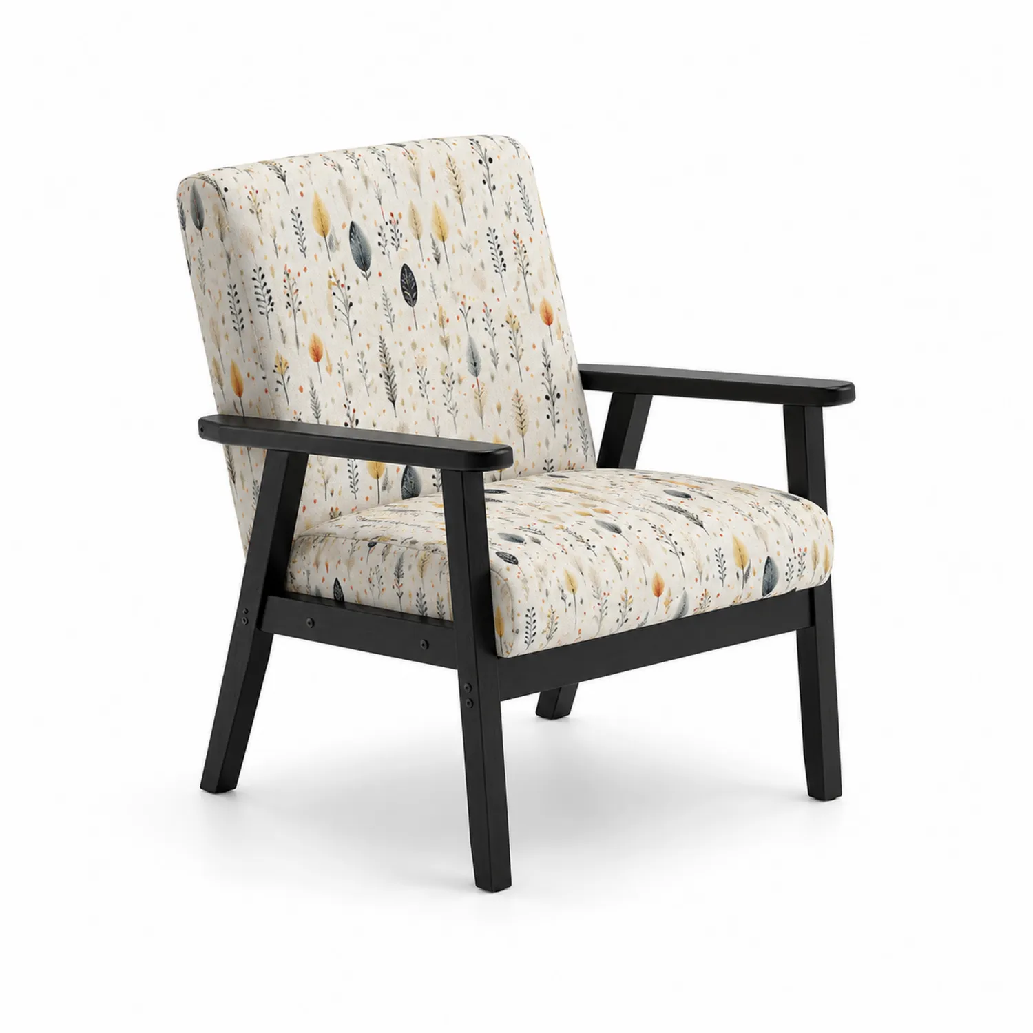 Fauteuil en bois et tissu imprimé multicolore-Vexlitorin