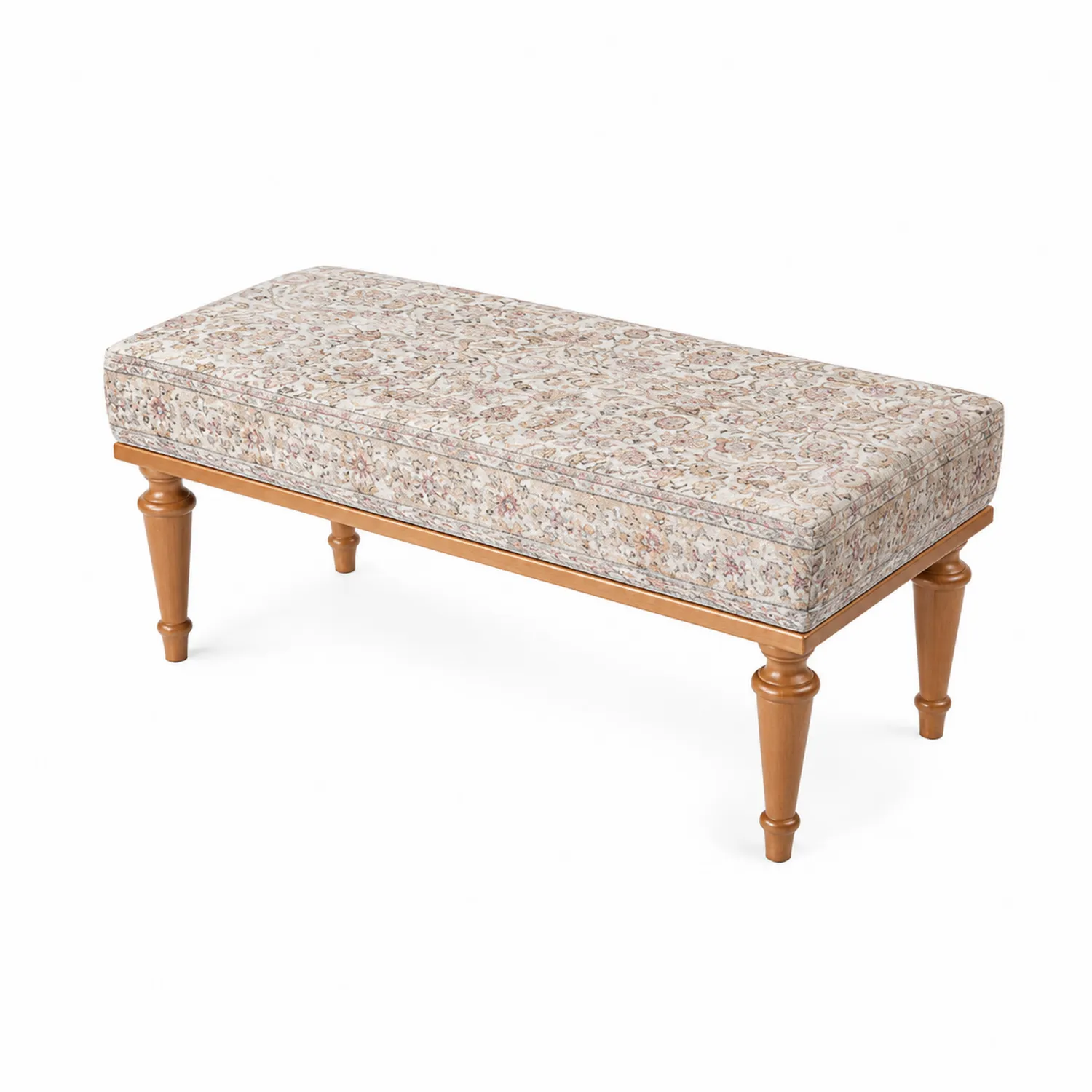 Banc rectangulaire en bois avec coussin en polyester floral-Vexlitorin