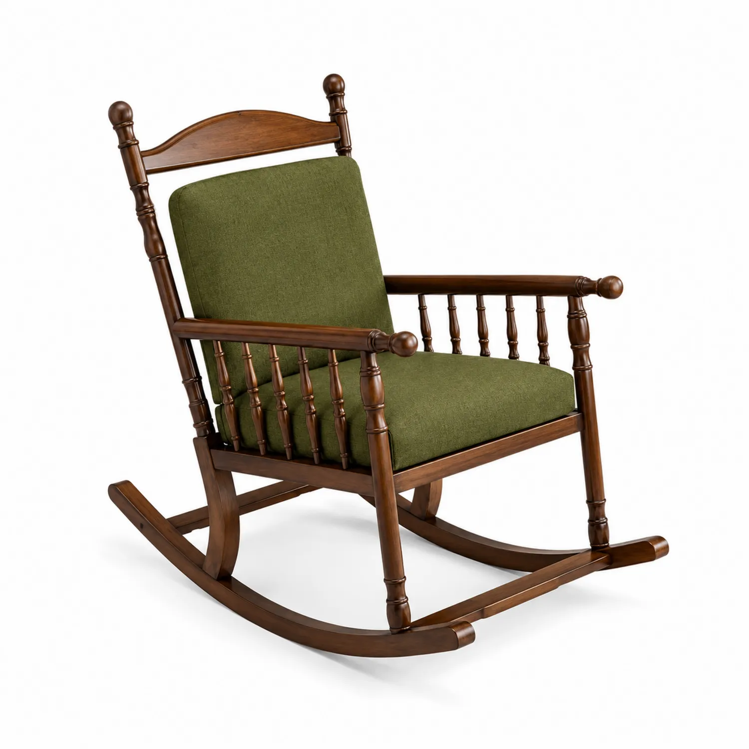 Chaise à bascule en bois avec coussin en polyester vert-Vexlitorin