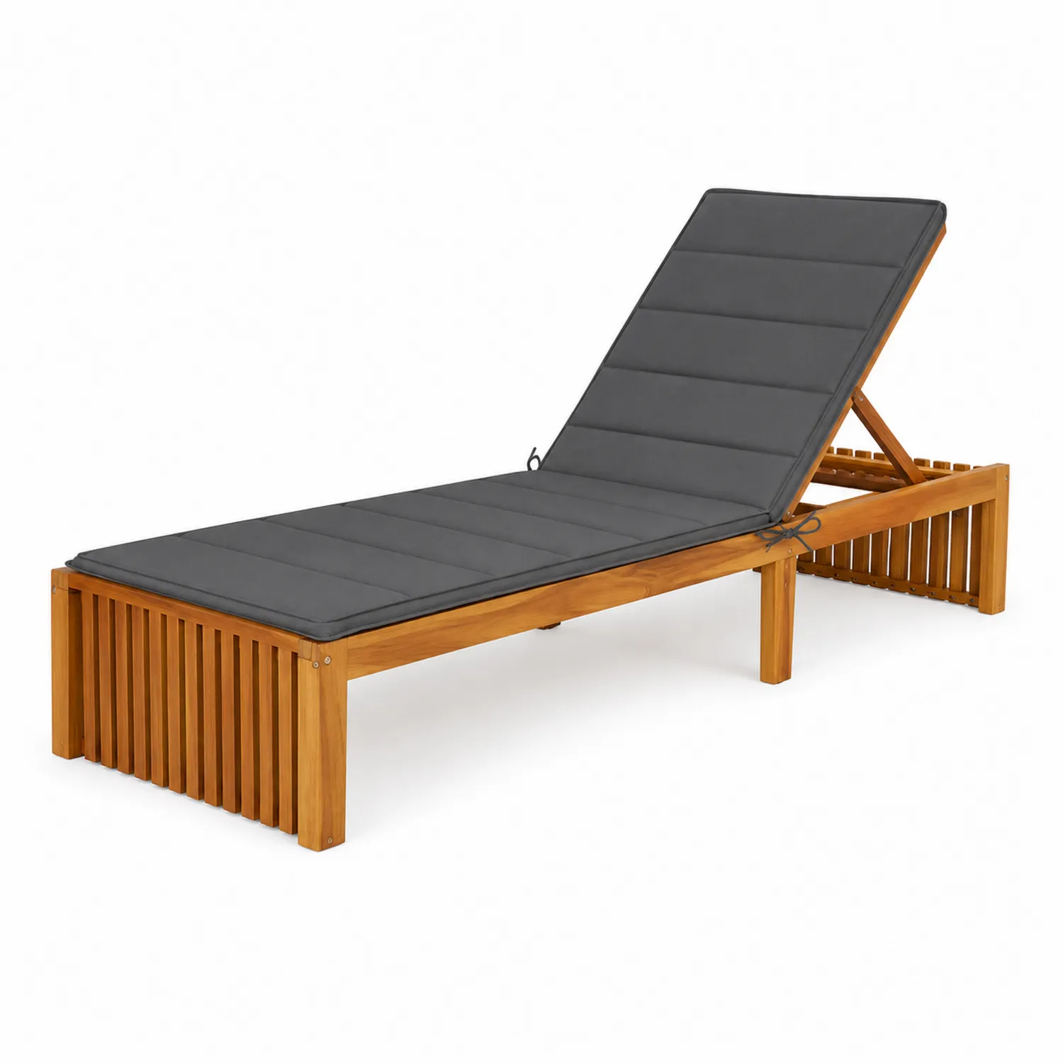 Chaise longue bois avec coussin en polyester Gris-Vexlitorin