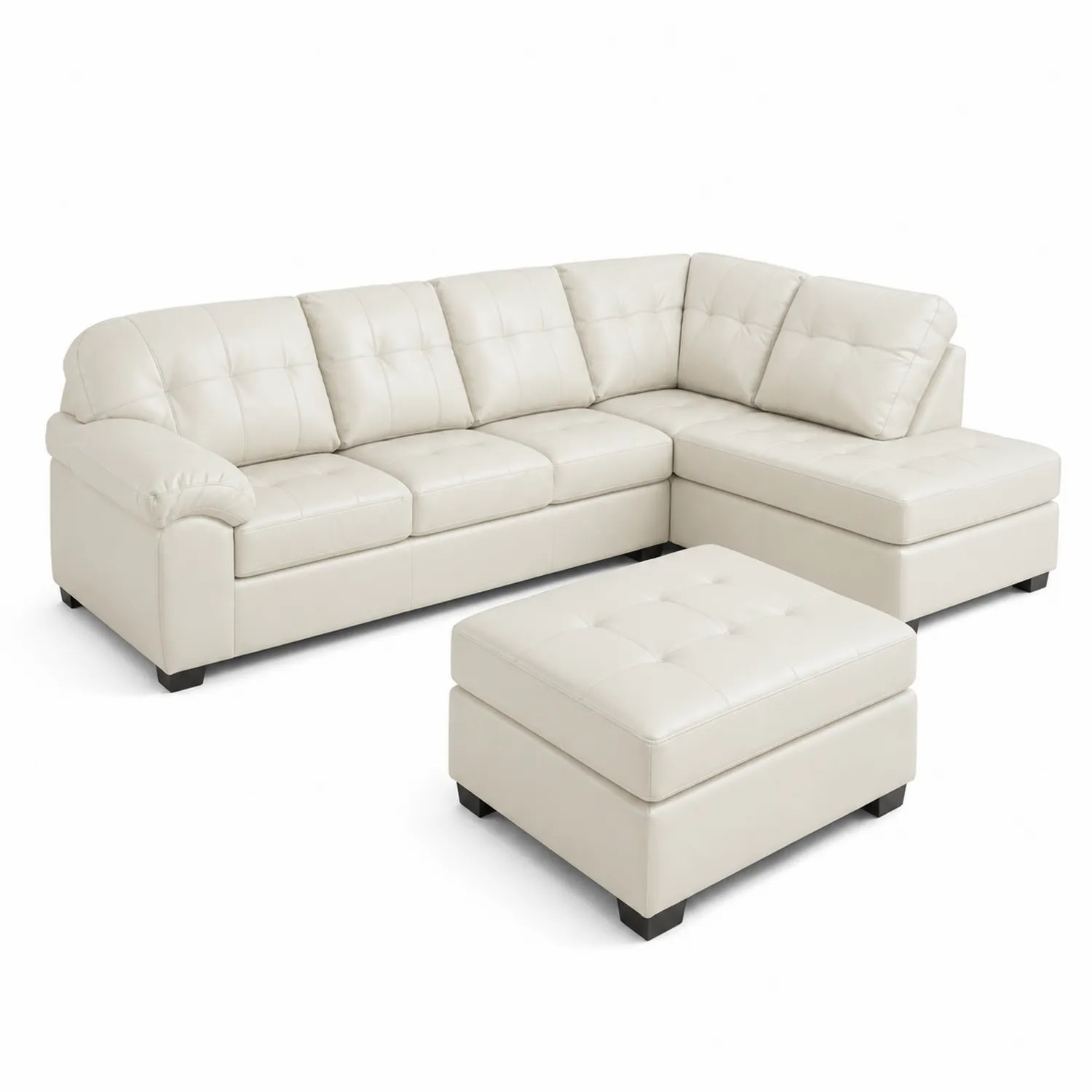Canapé d'angle en cuir synthétique Blanc avec pouf-Vexlitorin