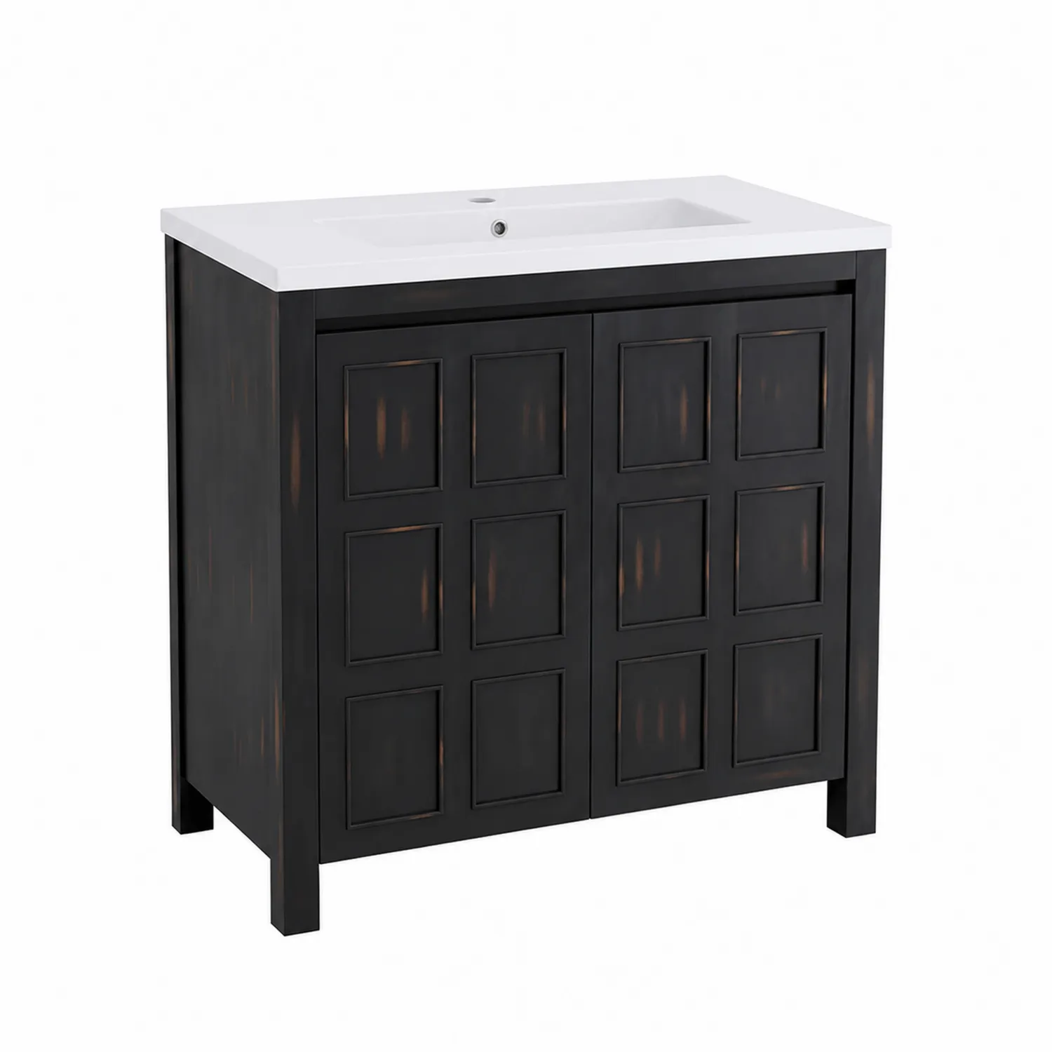 Meuble sous lavabo en bois noir avec lavabo en céramique-Vexlitorin