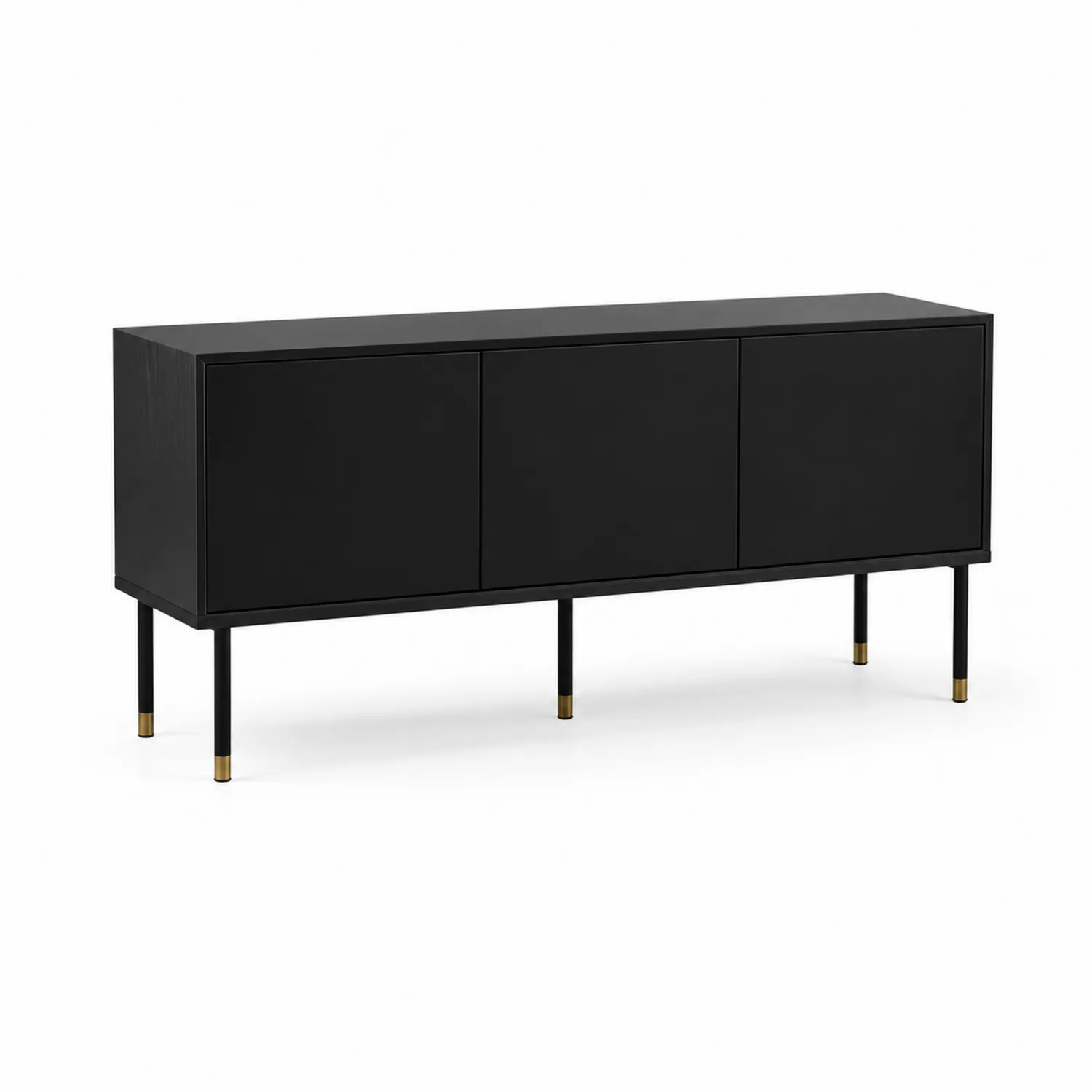 Buffet en bois MDF et métal noir avec accents dorés 160x40x75 cm-Vexlitorin