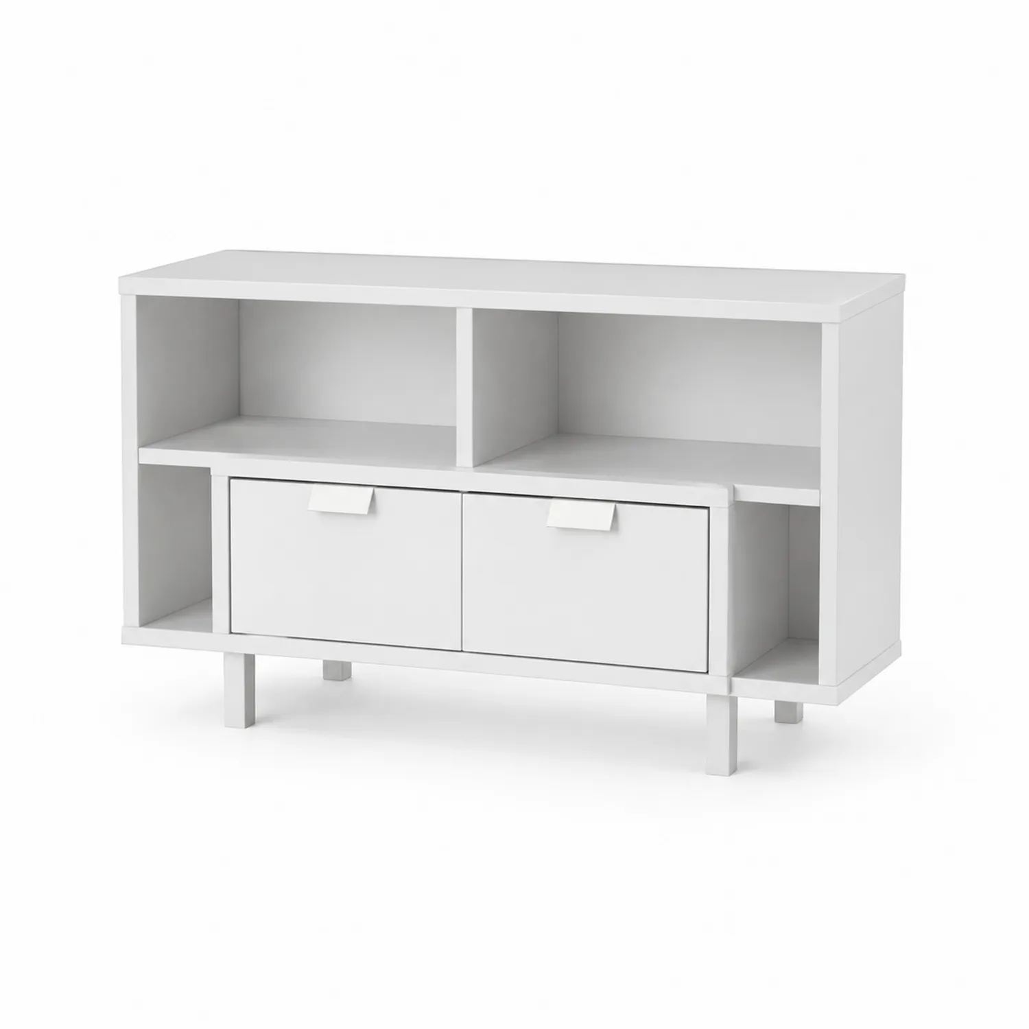 Meuble TV en bois blanc avec rangements-Vexlitorin