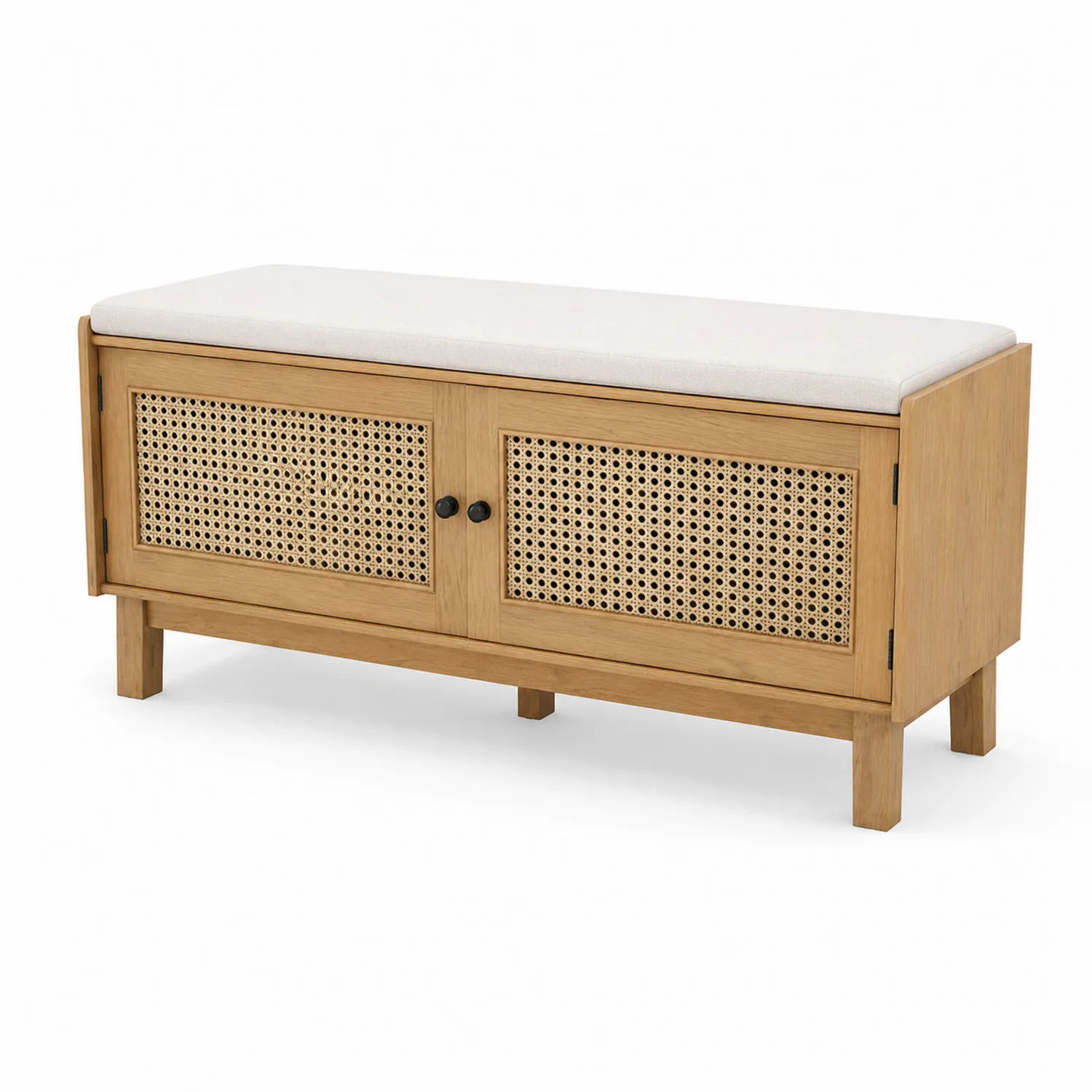 Banc en bois et rotin avec rangement 100x40x45 cm-Vexlitorin