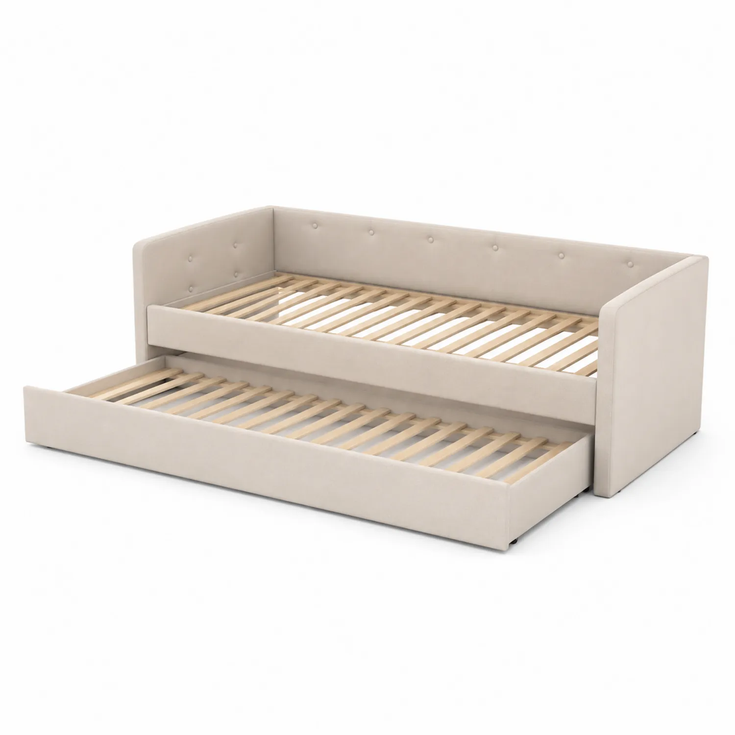 Lit gigogne en bois avec tissu Beige 200x90 cm-Vexlitorin